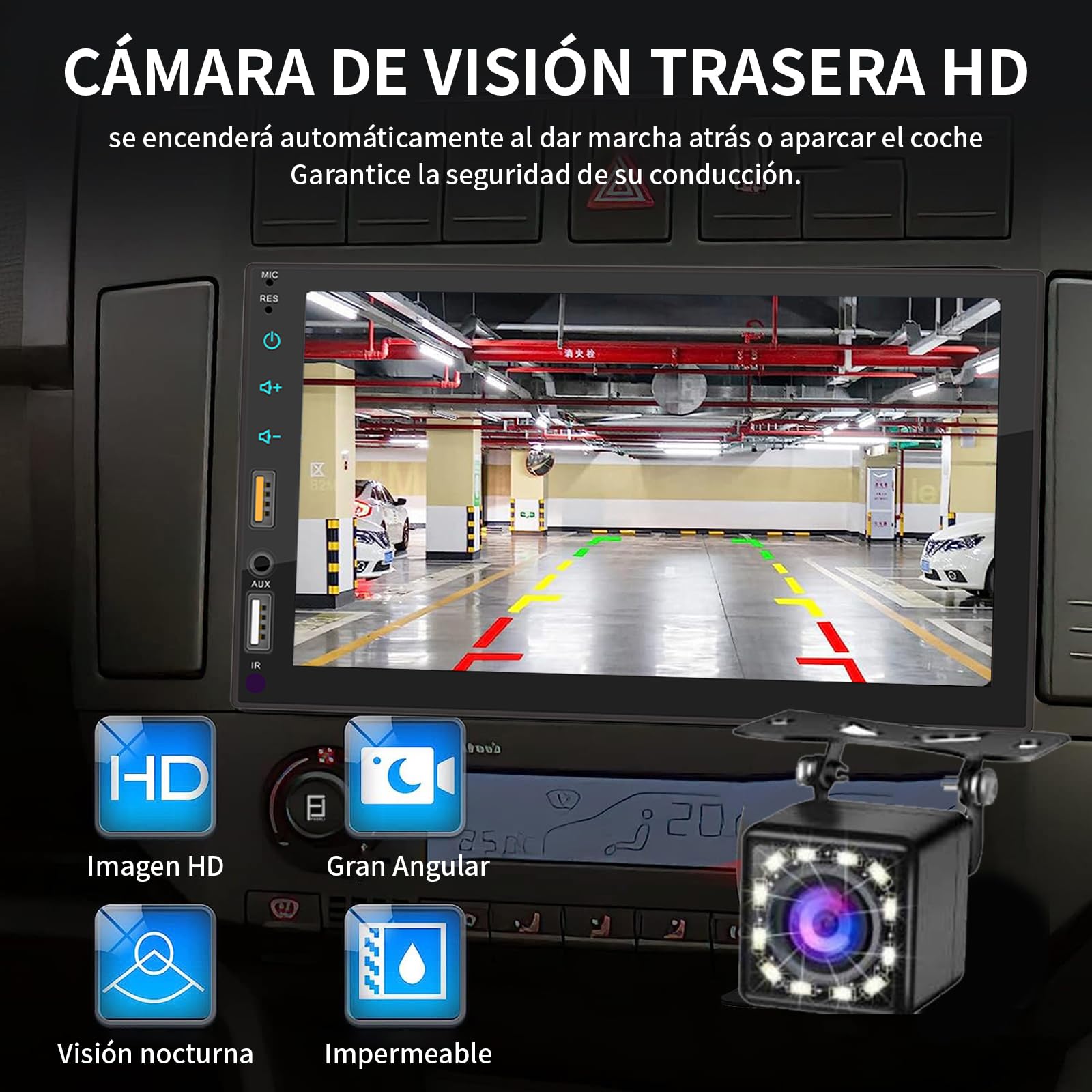 FINYQBET Estereo Pantalla Estéreo para Auto Mirror Link 7 con Cámara Pantalla Táctil y Carplay Soporte para inglés y español BT FM/MP5 FM/MP USB/TF inalámbrico