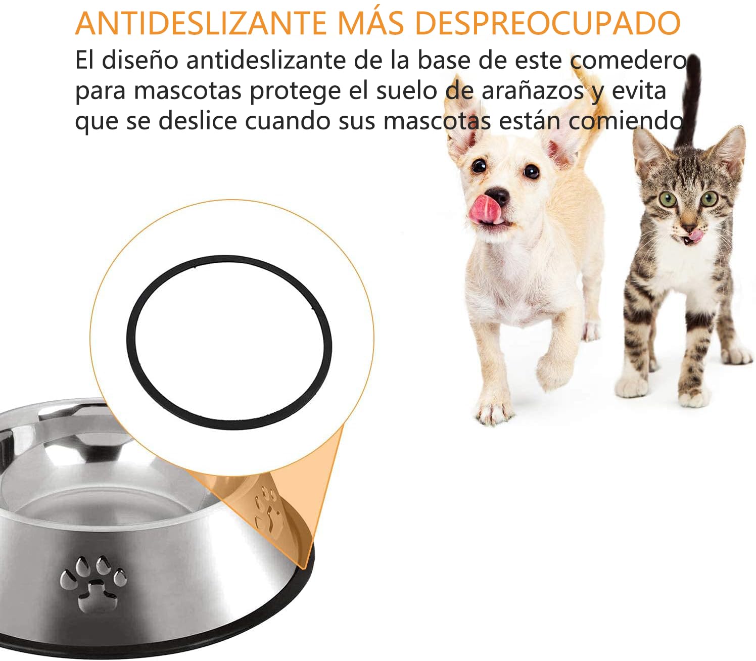 COOLKITALENT Comedero para Perro de Acero Inoxidable, Cuenco De Comida para Mascotas, Comedero y Bebedero Perro Antideslizante, para Perro Grande y Medianas, 2 Unidades, 26cm