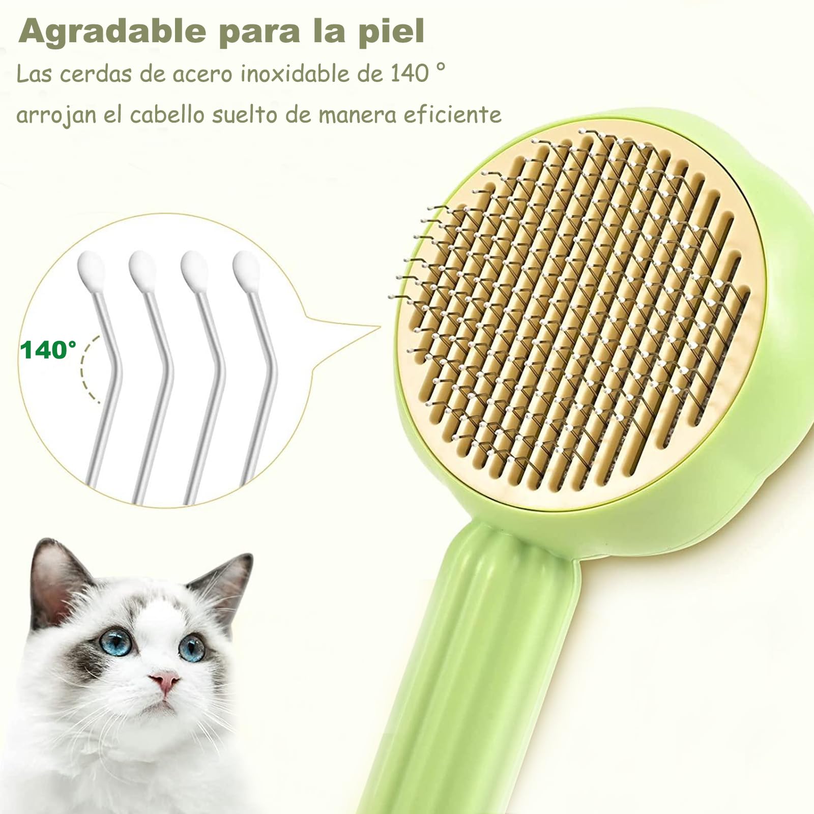 KIWOP 2 Piezas Cepillo para Gato, Autolimpiante Cepillos de Aseo para Mascotas+Removedor de Cabello, Cepillos Pelo Gato Inoxidable con Puntos de Goma, para Perros y Gatos de Pelo Corto o Largo
