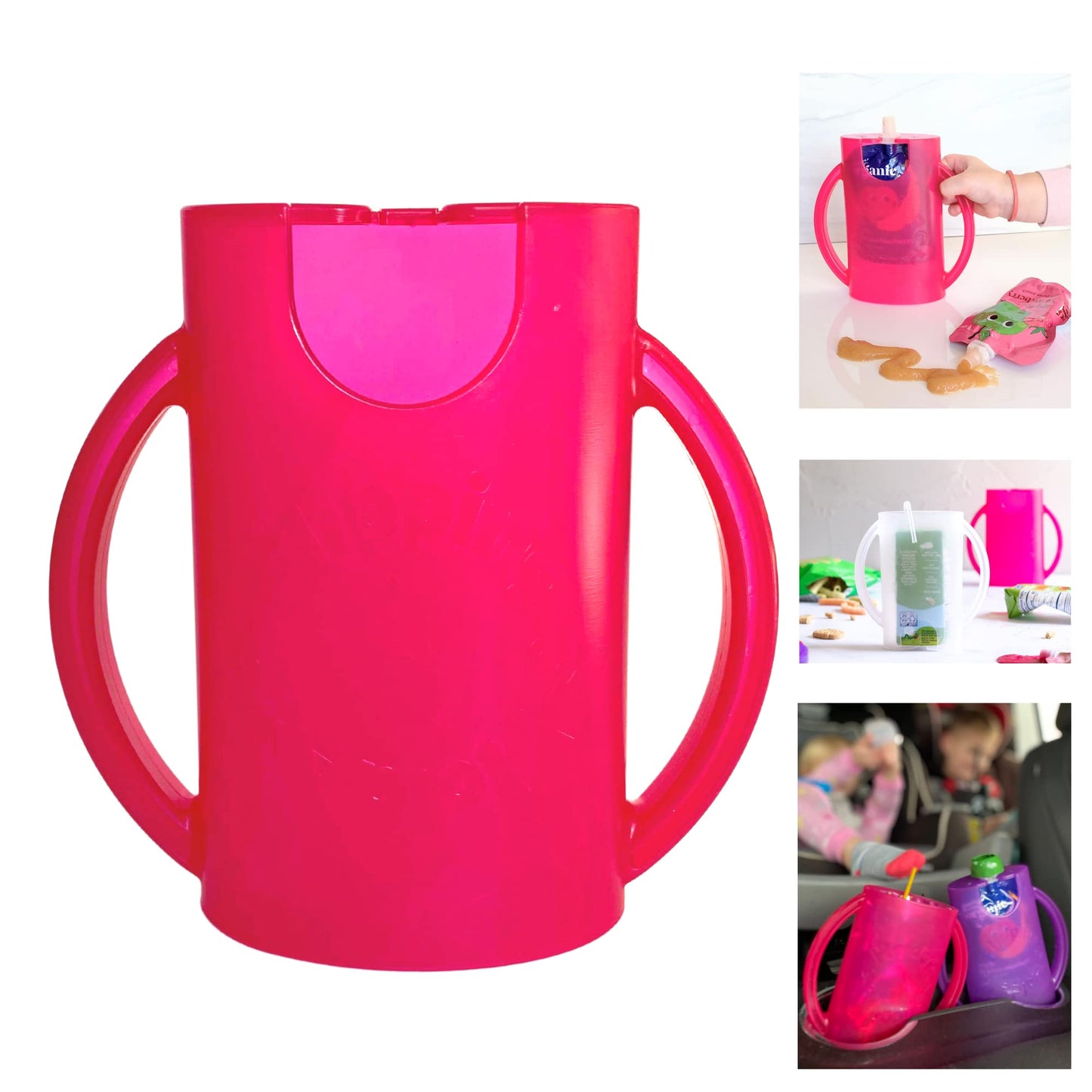 Soporte original a prueba de apretar con parte inferior abierta para bolsas de alimentos y cajas de jugo, multiusos, evita desastres y apoya la autoalimentación, asas de fácil agarre, fabricado en Estados Unidos