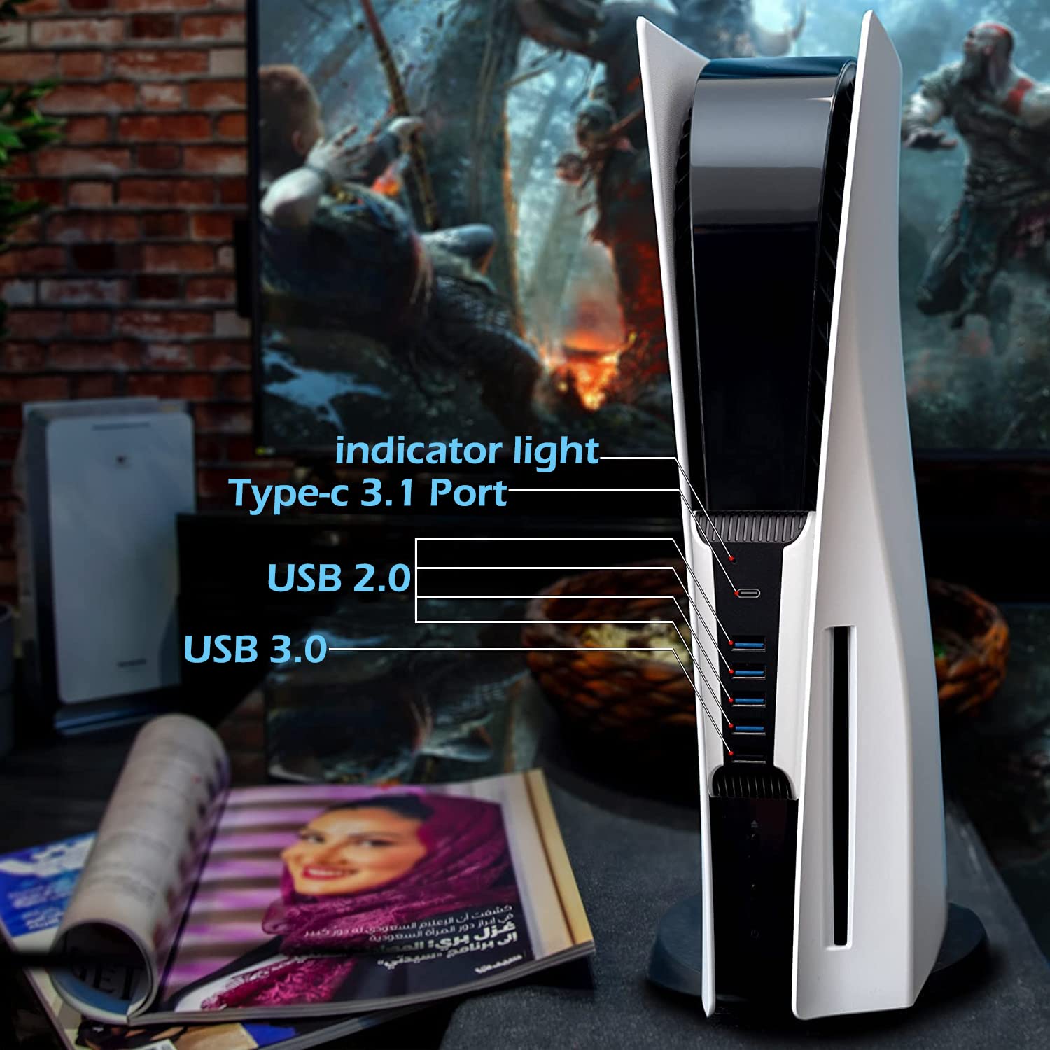 Concentrador USB AQIDAP Blanco de 5 Puertos de Alta Velocidad para PS5