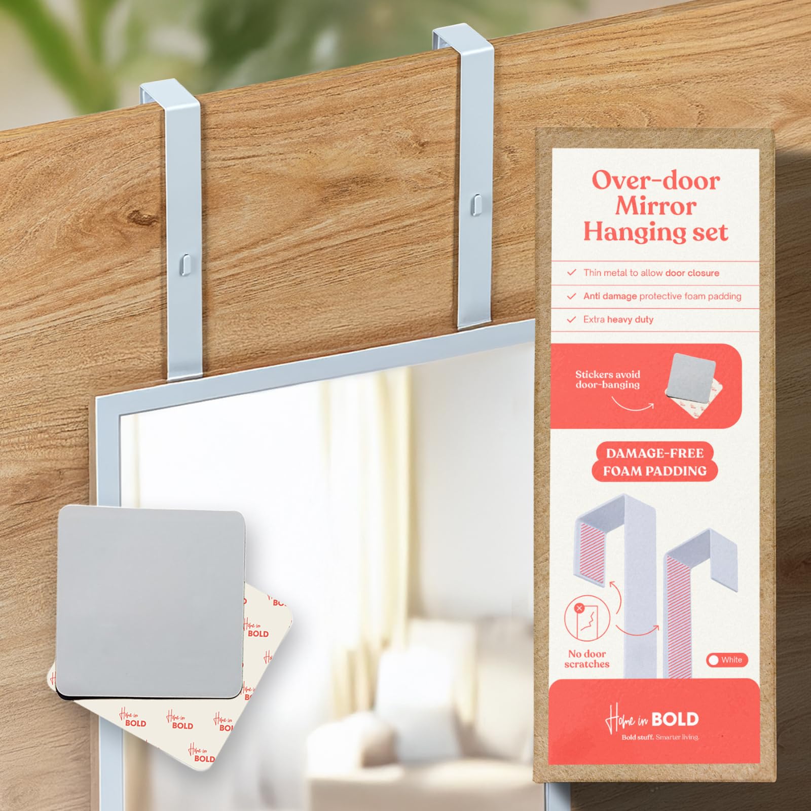 Juego de Colgador de Espejo Ajustable con Acolchado Protector de 14.5 Pulgadas para Puerta