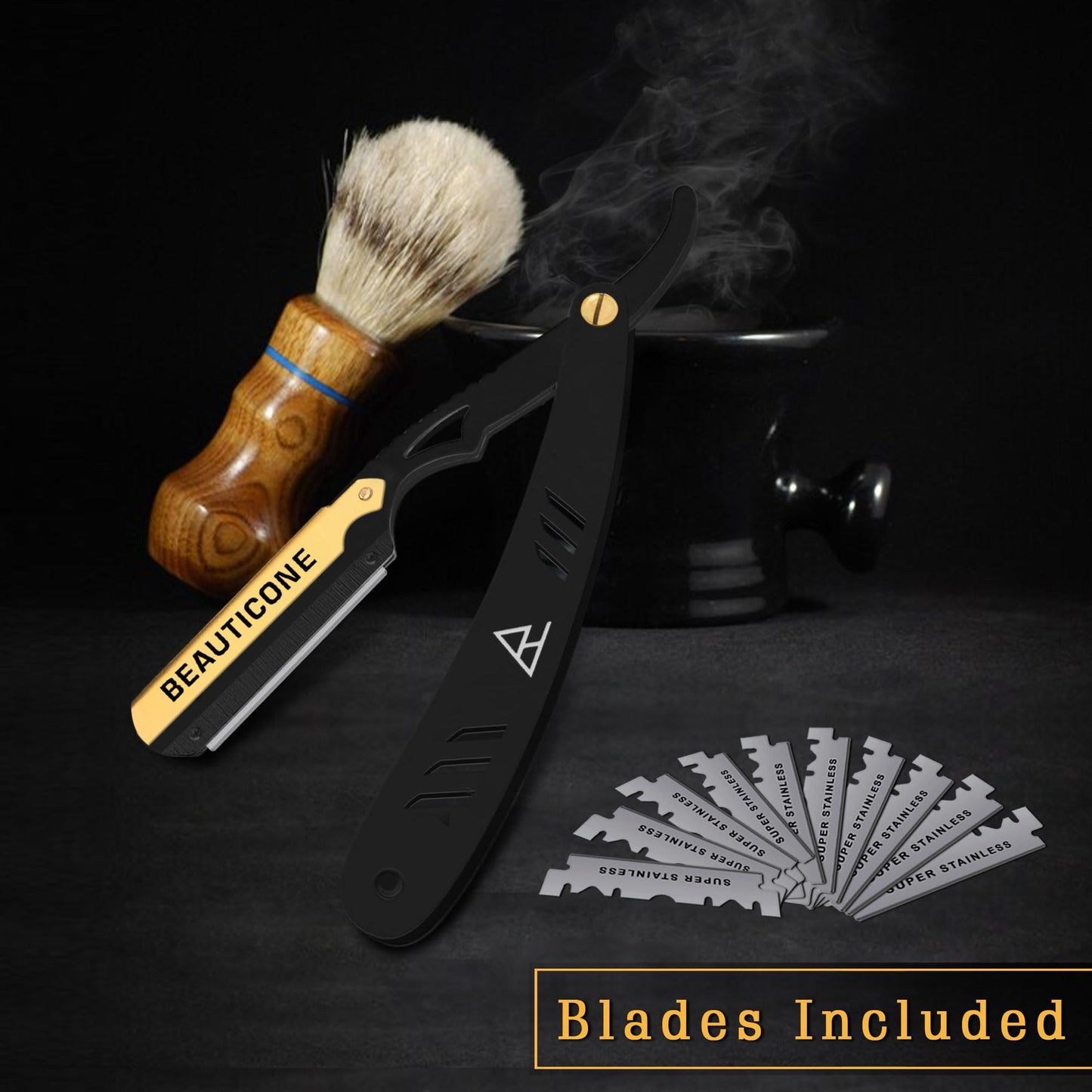 BEAUTICONE Navaja De Afeitar Recta Para Hombre Navaja De Afeitar Profesional De Barbero Con 100 Hojas De Un Solo Filo Navajas De Afeitar De Una Sola Hoja De Filo Recto Para Hombre()
