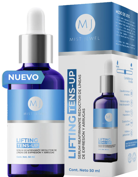 MIST JEWEL Serum facial con efecto tensor lifting Tens-Up, con ingredientes antiedad y ácido hialurónico para cuidado facial de 50ml | suero reafirmante reductor de arrugas y lineas de expresion en rostro y cuello