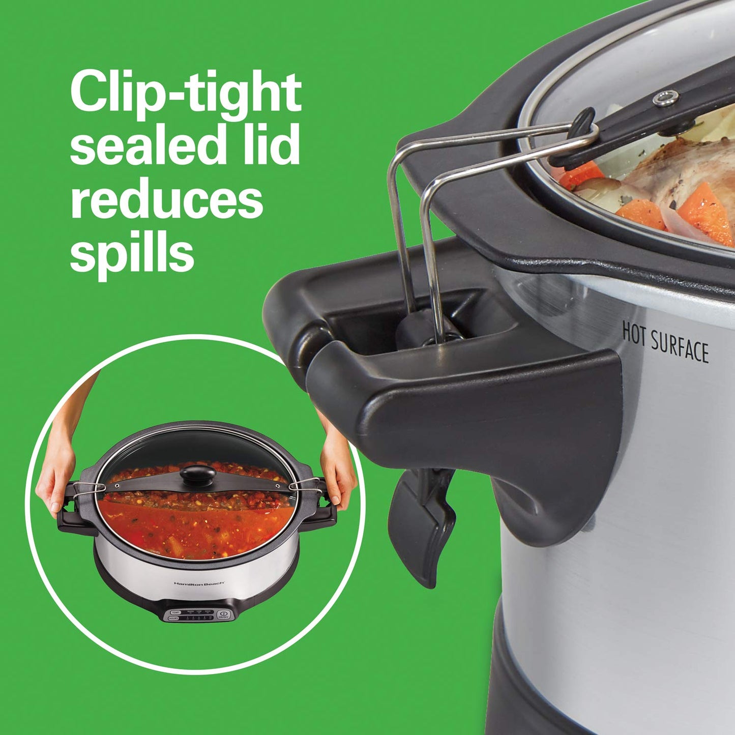 Hamilton Beach Programmable Slow Cooker, Stay or Go Stovetop Sear & Cook, 6 Quart, Lid Lock, Silver (33663),