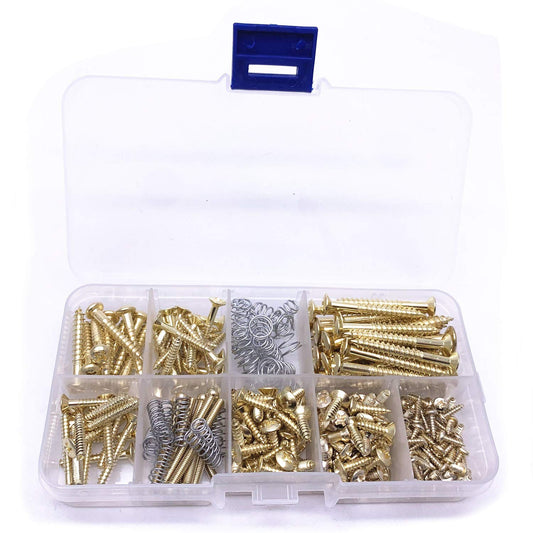 Jiayouy - Juego de tornillos para guitarra eléctrica, 248 piezas, 9 tipos, kit de tornillos de montaje para guitarra eléctrica, caja surtida, pickup, golpeador, sintonizador, interruptor, placa de cuello con resortes y pinzas, color dorado