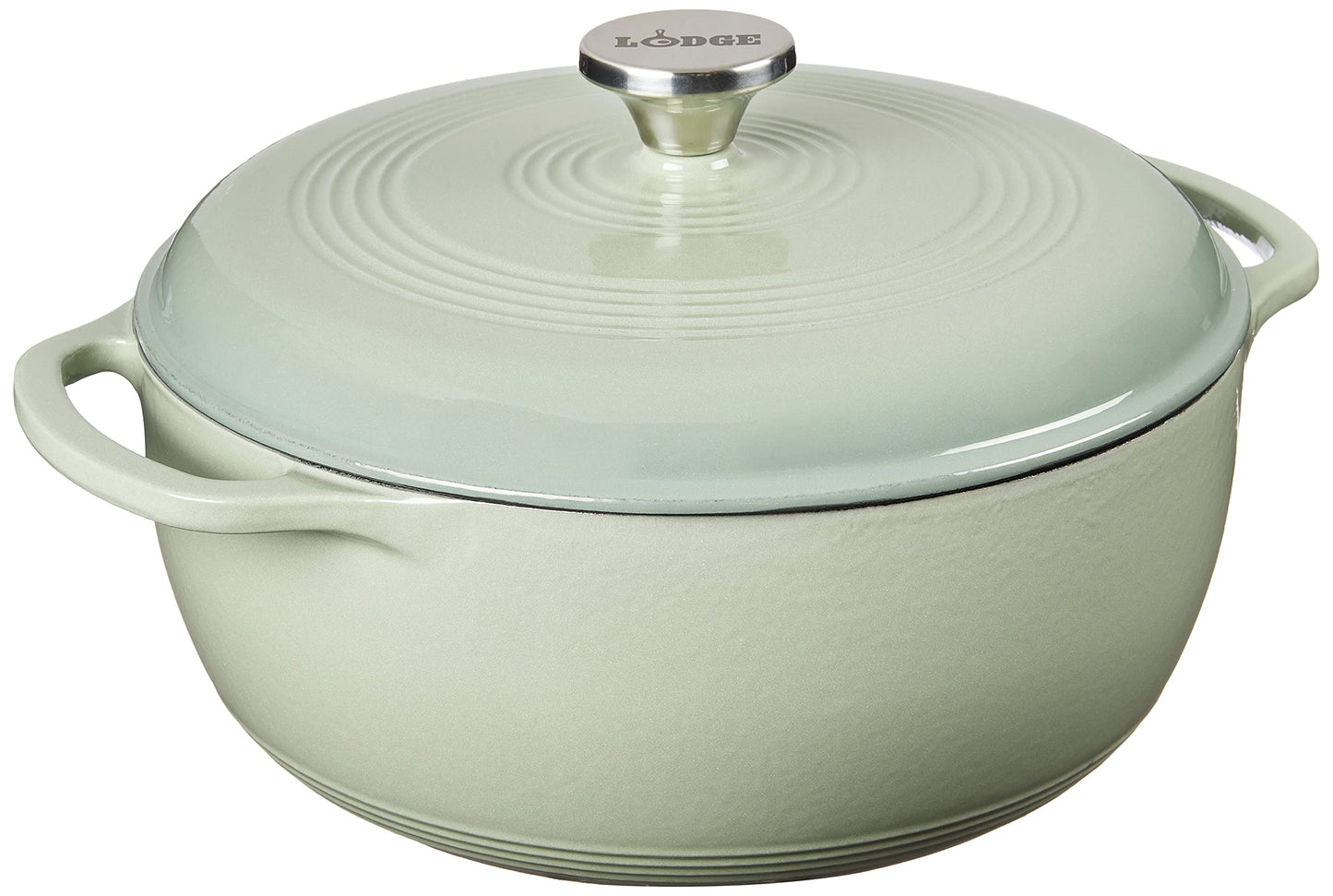 Lodge - Horno holandés de hierro fundido esmaltado de 6 cuartos con tapa, asas dobles, apto para horno hasta 500 °F o en estufa, uso para marinar, cocinar, hornear, refrigerar y servir - Salvia del desierto