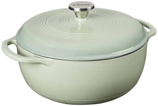 Lodge - Horno holandés de hierro fundido esmaltado de 6 cuartos con tapa, asas dobles, apto para horno hasta 500 °F o en estufa, uso para marinar, cocinar, hornear, refrigerar y servir - Salvia del desierto