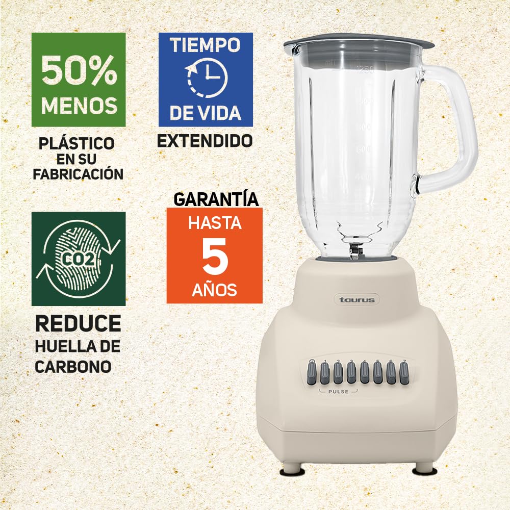 Licuadora Taurus Valencia Vidrio 1.25L 350 Watts 7 Velocidades Easy Fit