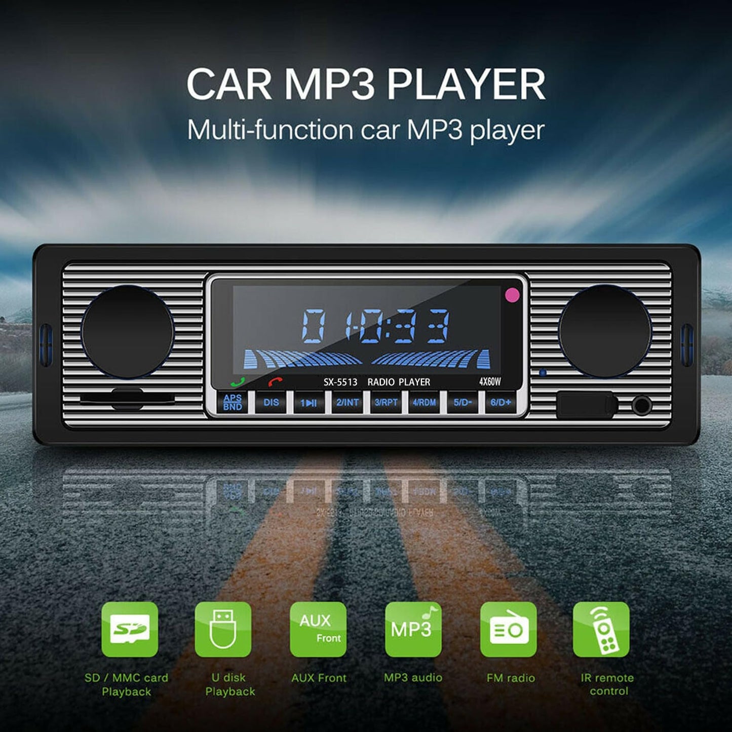 Radio Bluetooth para Automóvil, Estéreo Clásico Reproductor MP3 con USB, SD, AUX Y FM, Unidad De Montaje En Tablero