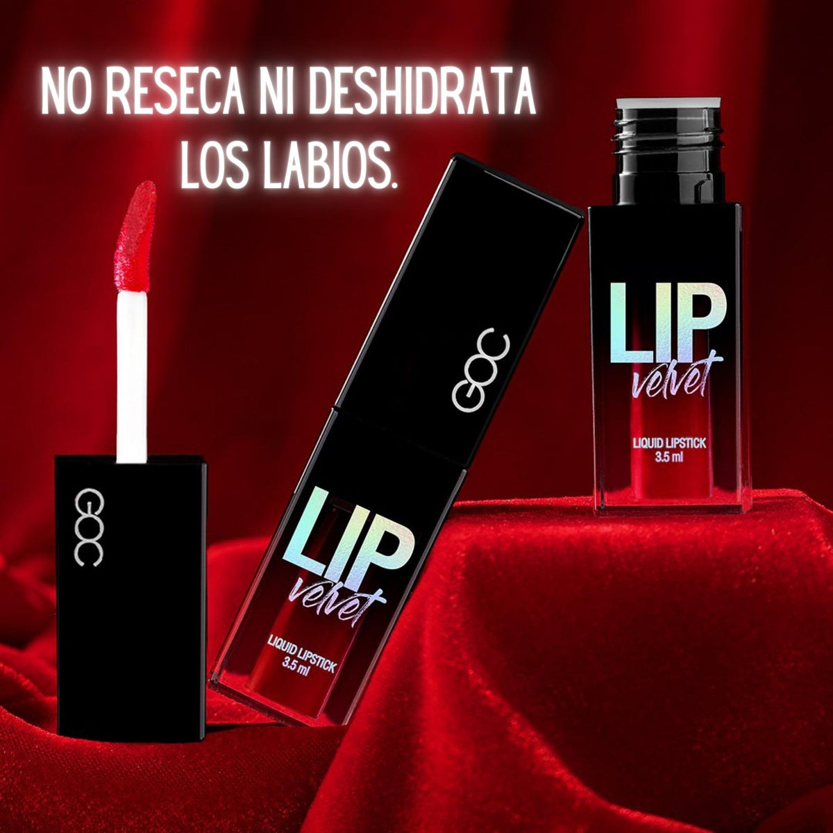 GOC Lip Velvet Liquid Lipstick | Labial | Maquillaje | Es de larga duración | Acabado aterciopelado y suave | Color intenso | Permite una fácil y uniforme aplicación | 3.5 ml | Color Power Up | Modelo GLV13