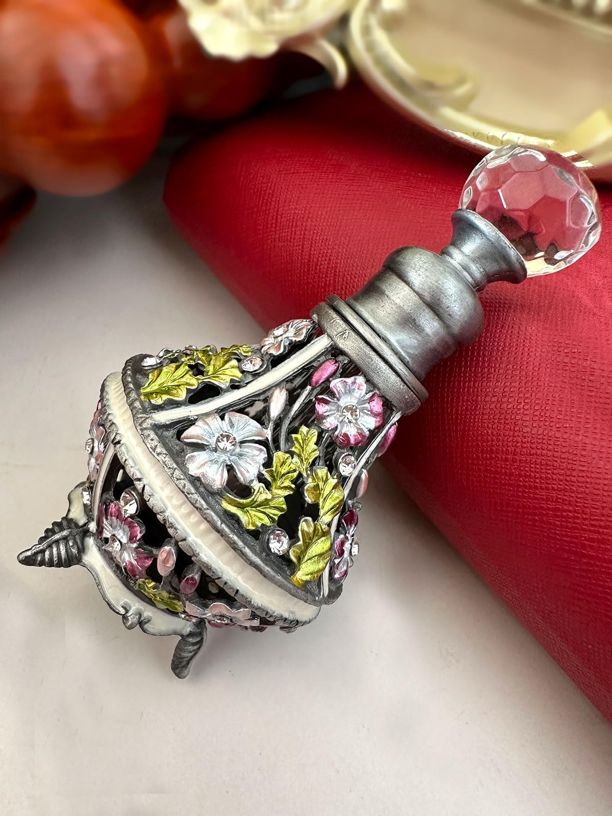 JFYSJ Fancy - Botella de perfume de vidrio vacía recargable, con tapa de flores esmeriladas retro
