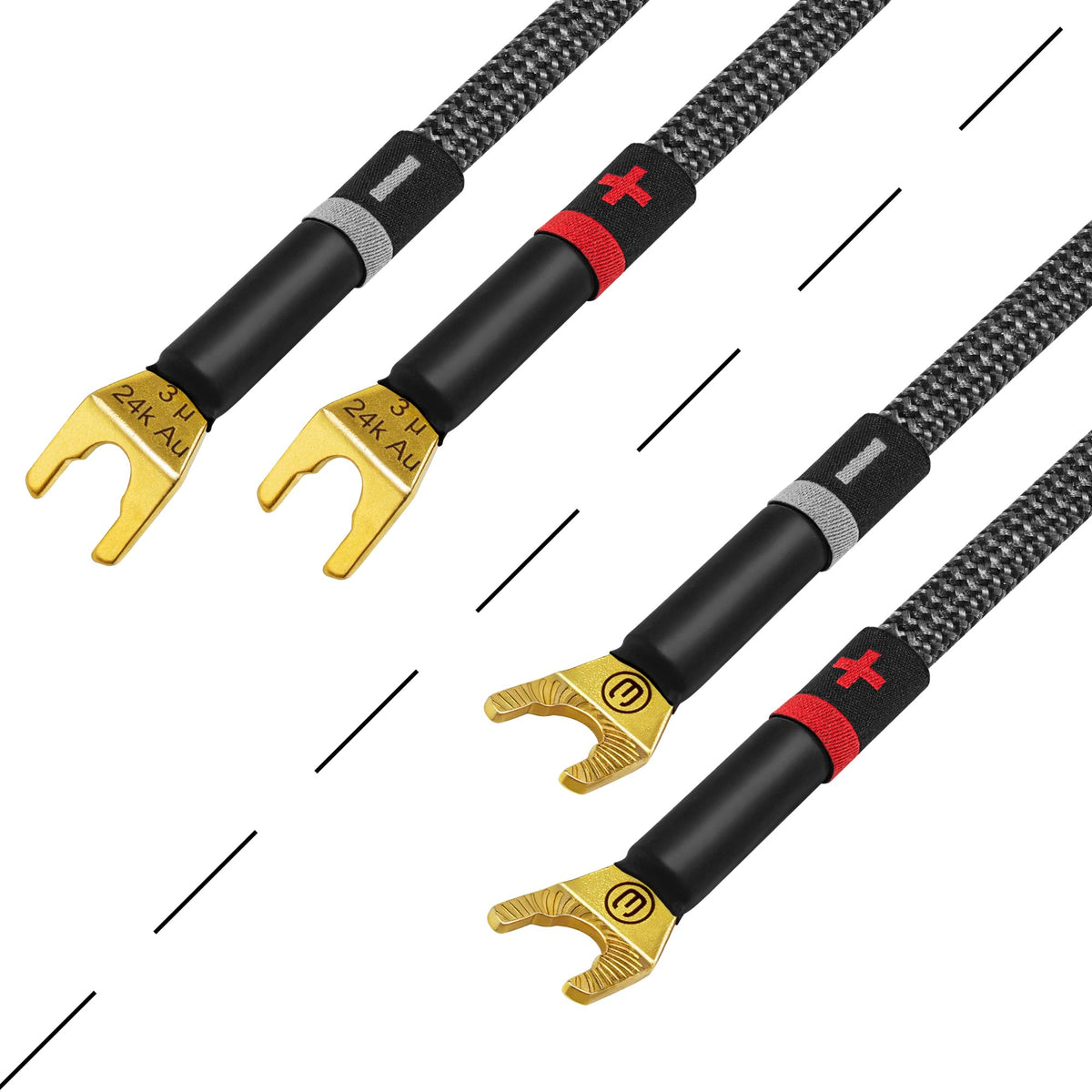 Cable de Altavoz Worlds Best Cables 10 Pies Ultra Puro OFC 12 AWG con Enchufes Eminence Spade y Chamarra de Tweed de Carbono Audiófilo Premium Alta Fidelidad