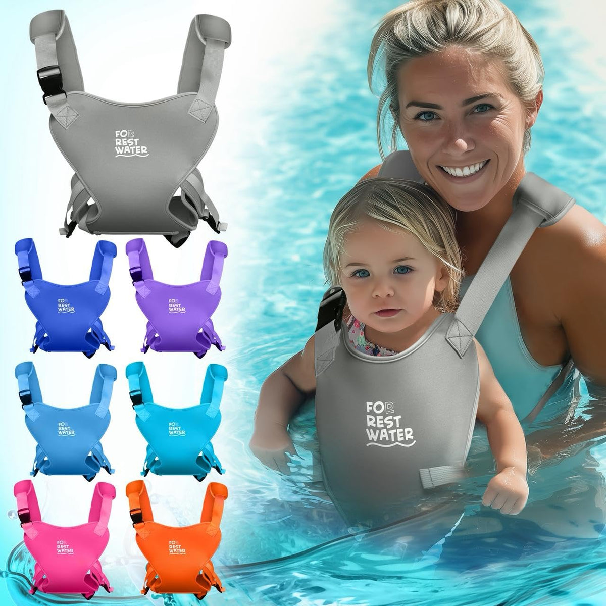 Portabebés de neopreno ergonómico de alta calidad para agua cálida y segura y diversión en la tierra (4-24 meses) – Arnés ajustable para bebés y niños pequeños – Portabebés de verano e invierno (gris)