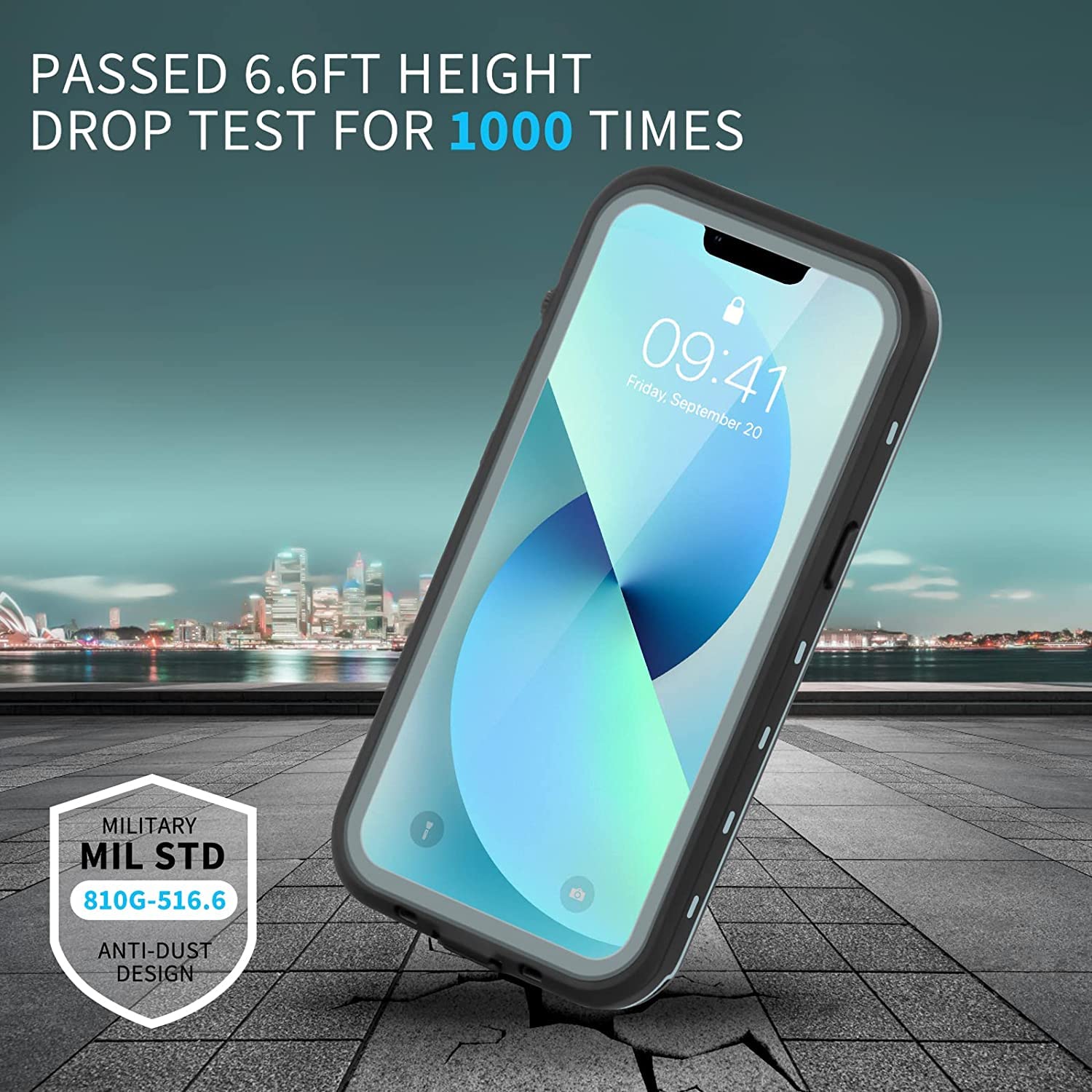 Hertekdo Funda para iPhone 13, Funda Impermeable IP68 para iPhone 13, iPhone 13 Funda con Kickstand, Carcasa Protección Resistente Impactos TPU+PC Case, Adecuado para Buceo, Natación, Senderismo