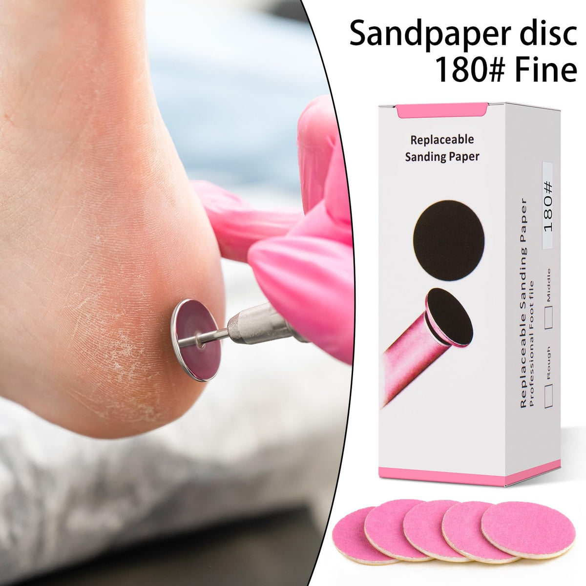 Difenni - Disco de lija con broca de metal para uñas, disco de lija de pedicura, 100 discos de papel de lija de 25 mm, grano #180 para pedicura (rosa)