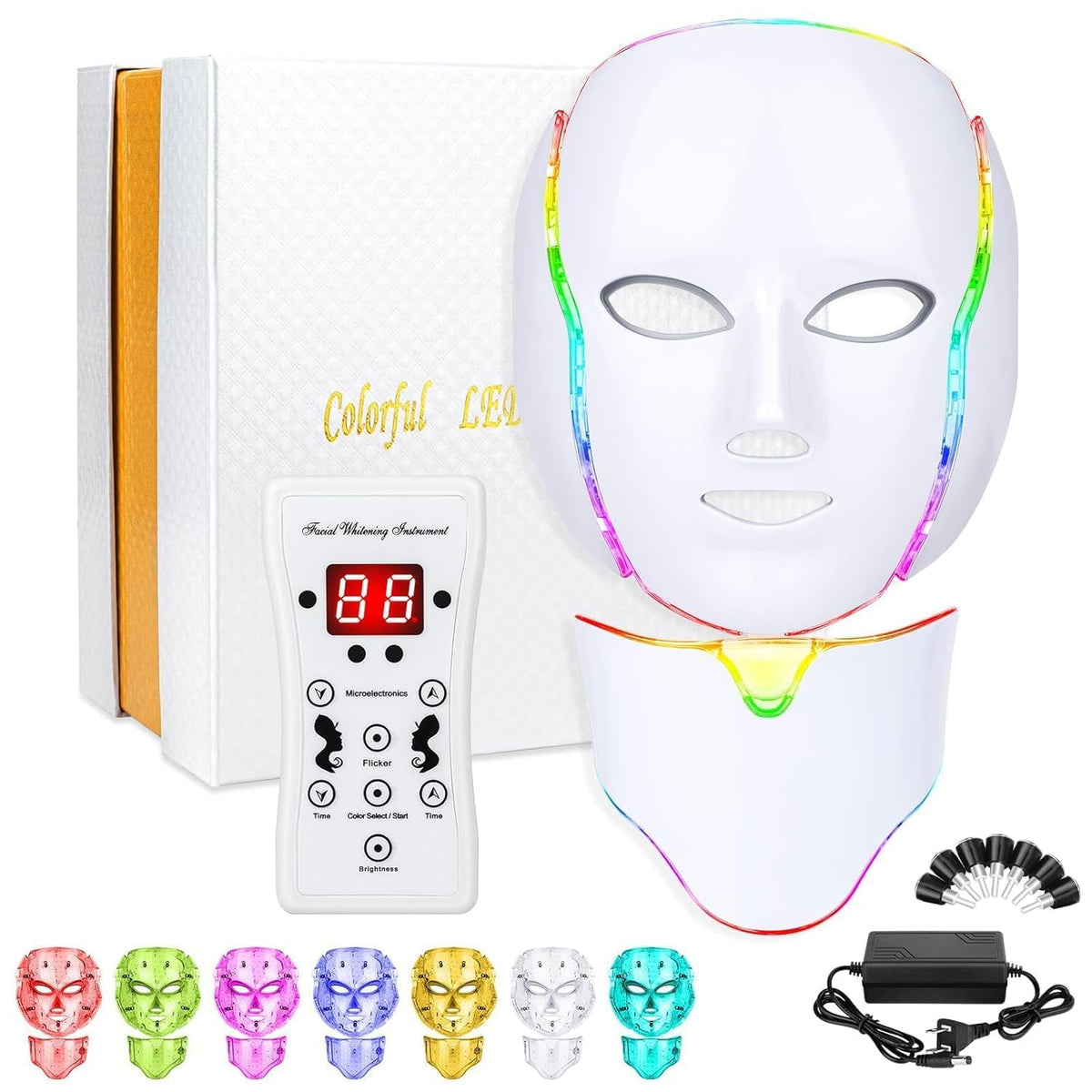 Mascara LED Facial de 7 Colores con Control Remoto para Cara y Cuello