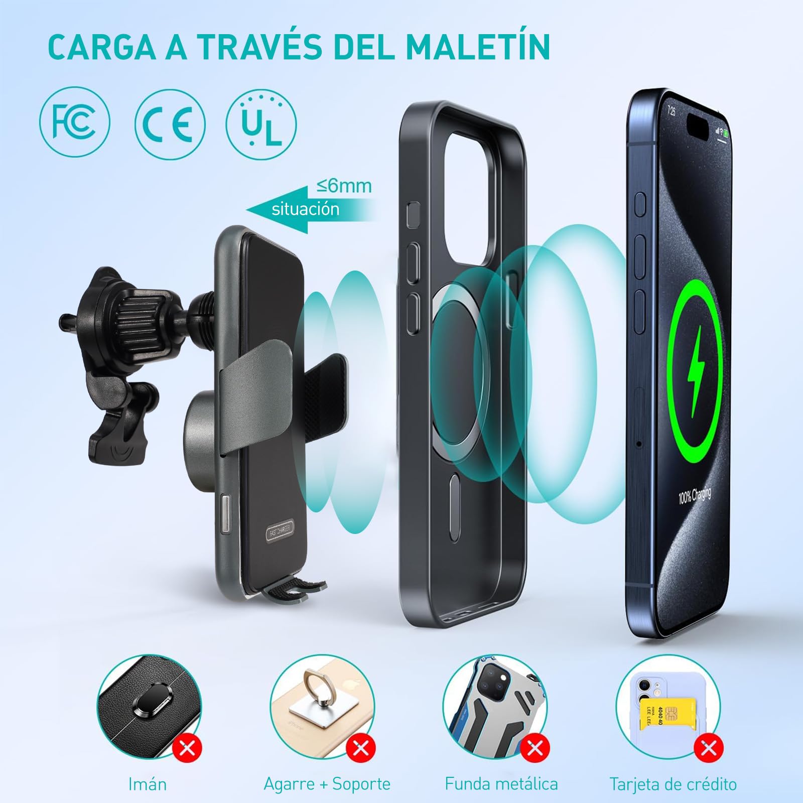 ECYWE Cargador de Coche Inalámbrico，Soporte de teléfono para Coche, Cell Phone Holder, Car Cell Phone Holder, Air Vent Cell Phone Holder, Stable and Not Fall Off.