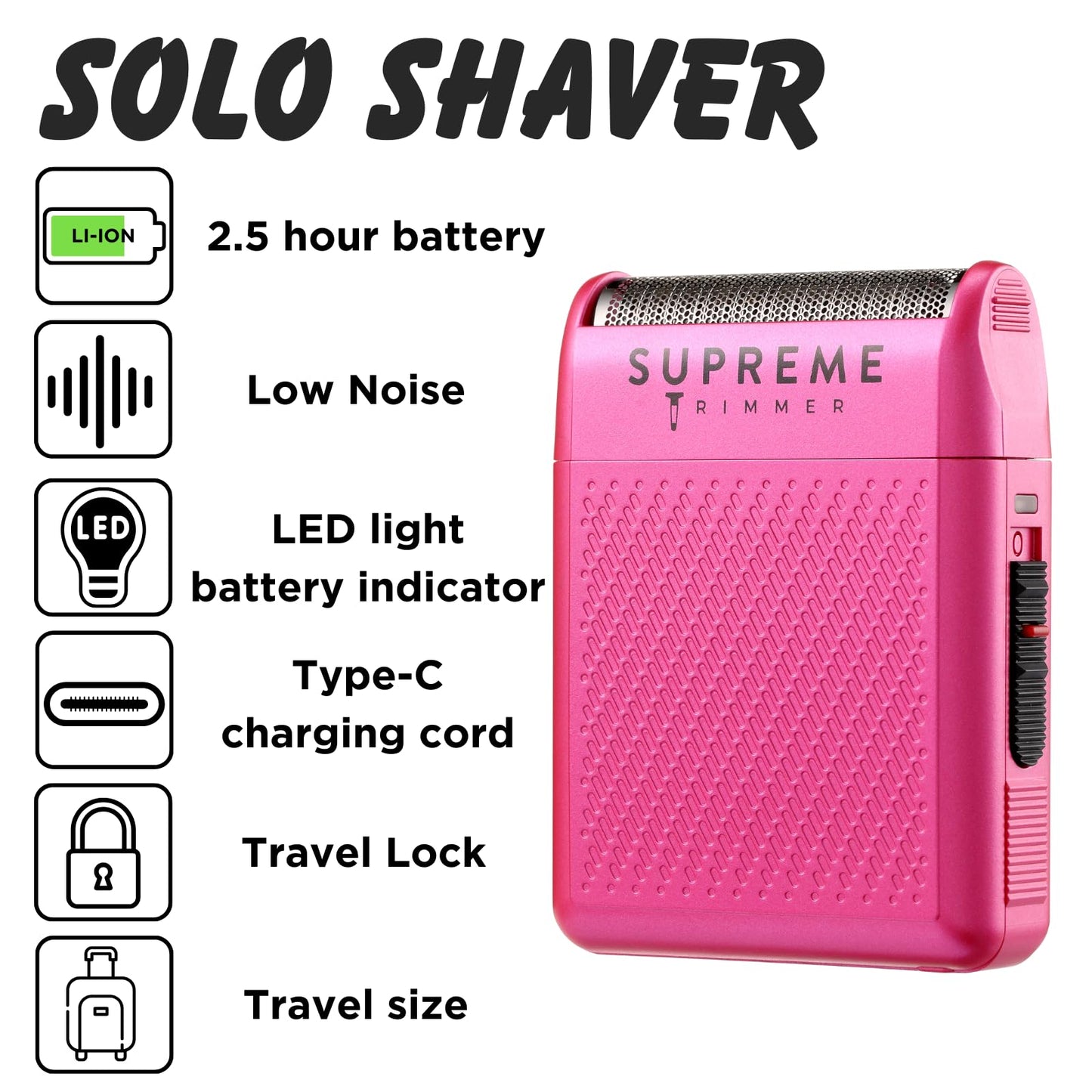 Supreme Trimmer Solo afeitadora de una sola lámina para bolsillo, tiempo de ejecución de 150 minutos, uso inalámbrico, potente mini maquinilla de afeitar de viaje USB-C para uso profesional y