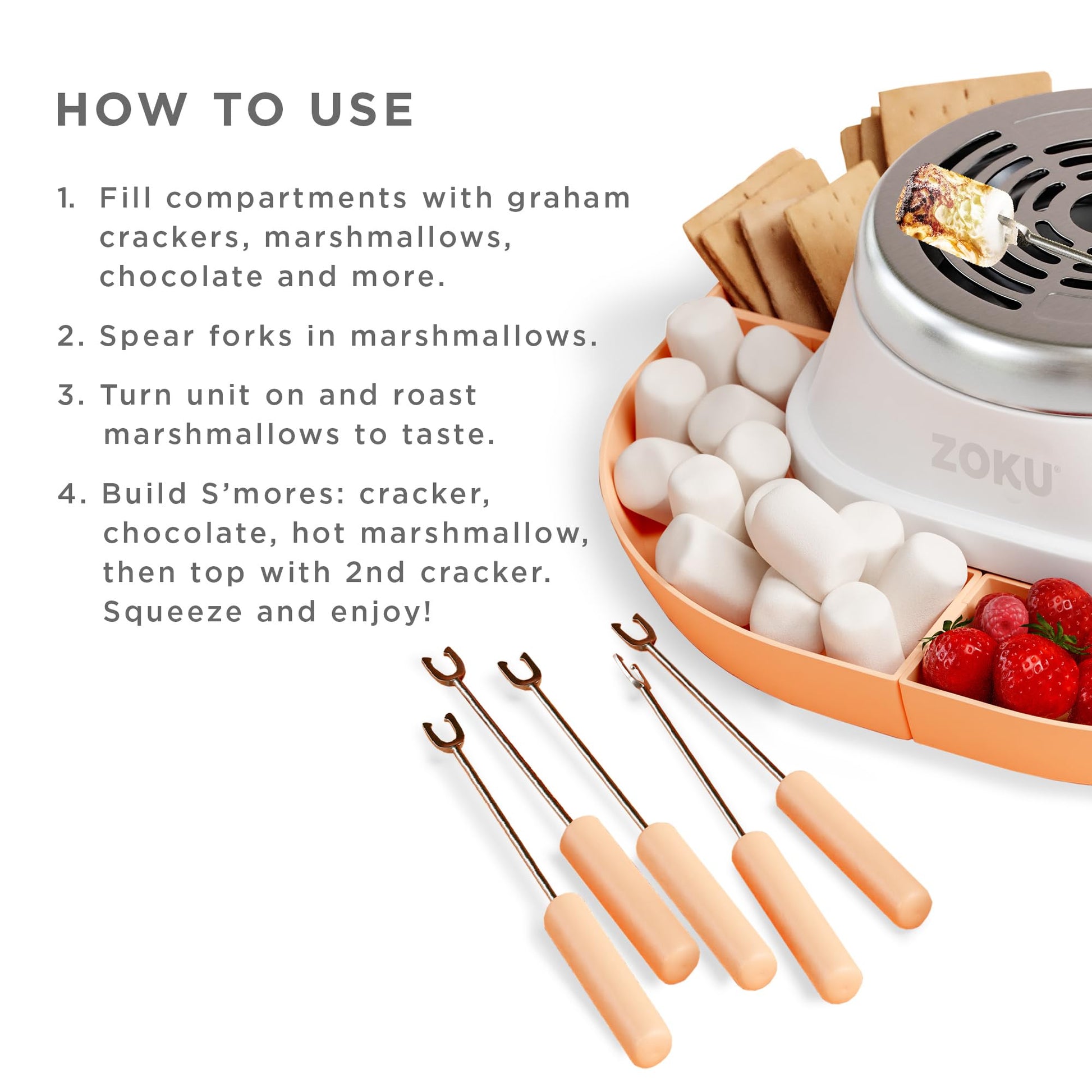 ZOKU S'mores Maker - Quemador de mesa con 6 varillas reutilizables y libro de recetas, perfecto para deliciosas golosinas Gooey en interiores