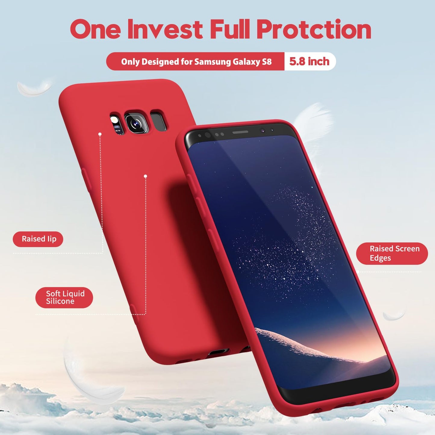 oakxco - Funda de silicona diseñada para Samsung Galaxy S8, funda de gel de goma suave para mujeres y niñas, delgada, delgada, flexible, TPU protector de 5.8 pulgadas, color rojo