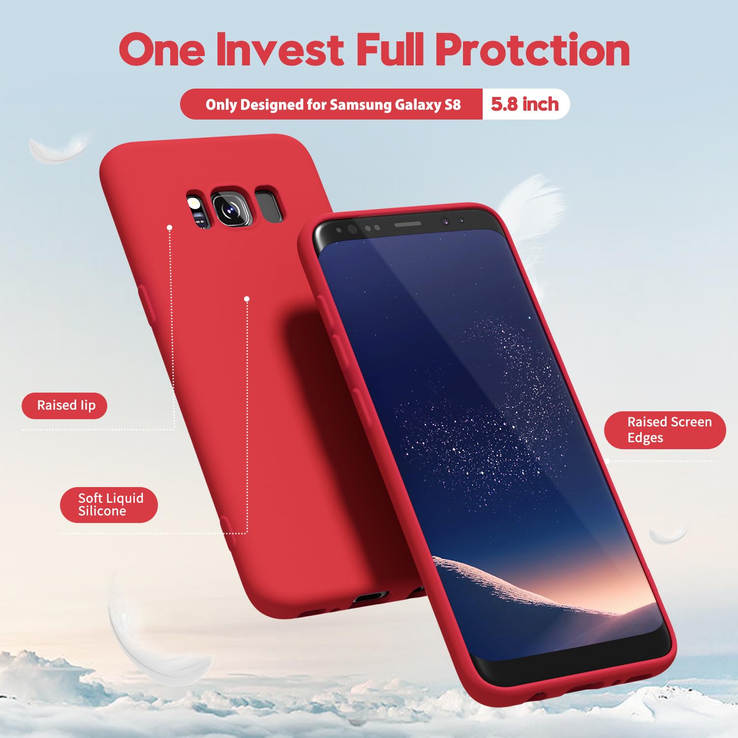 oakxco - Funda de silicona diseñada para Samsung Galaxy S8, funda de gel de goma suave para mujeres y niñas, delgada, delgada, flexible, TPU protector de 5.8 pulgadas, color rojo