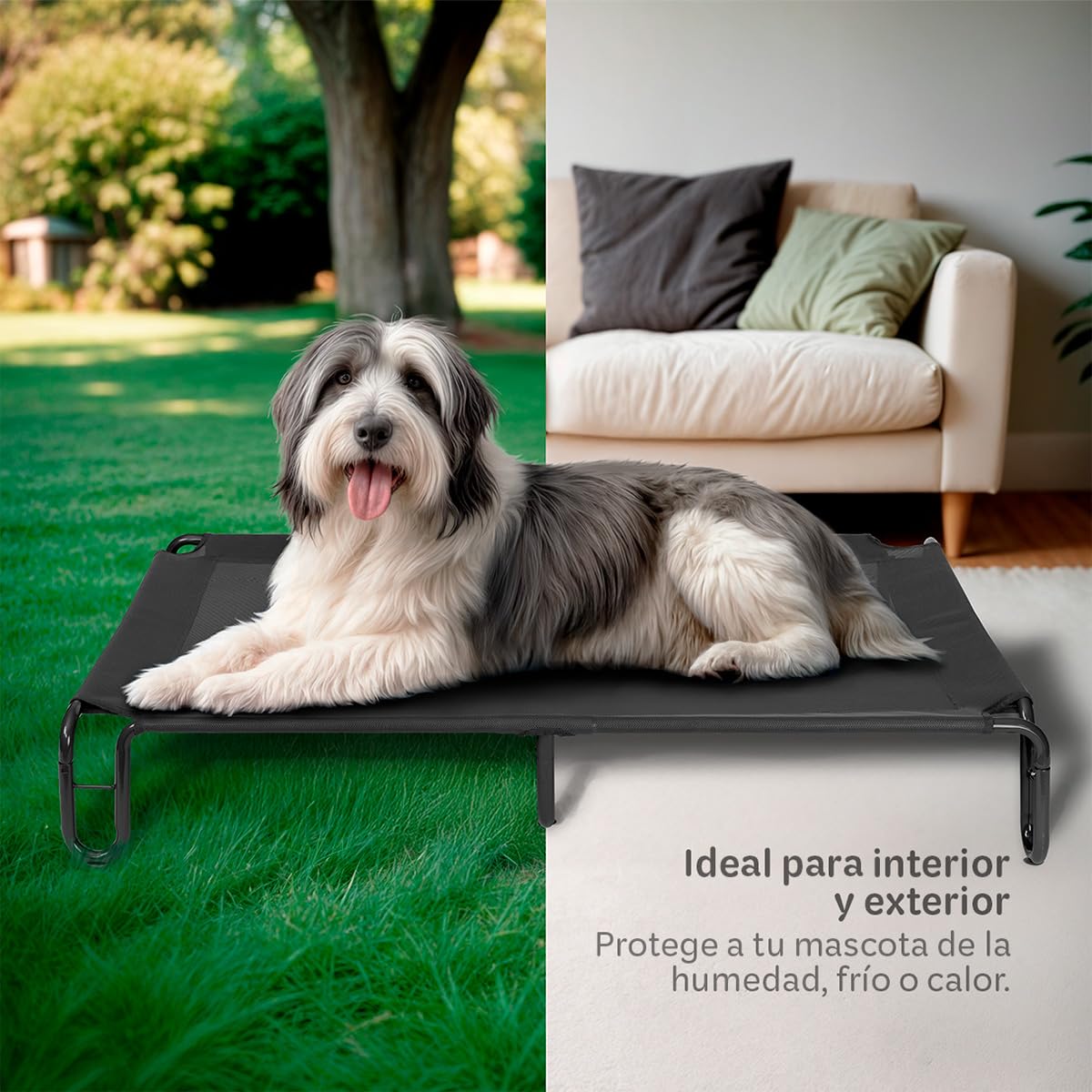 Cama Elevada ESQUIMAL Negro con Malla Transpirable para Perro Grande Interior y Exterior