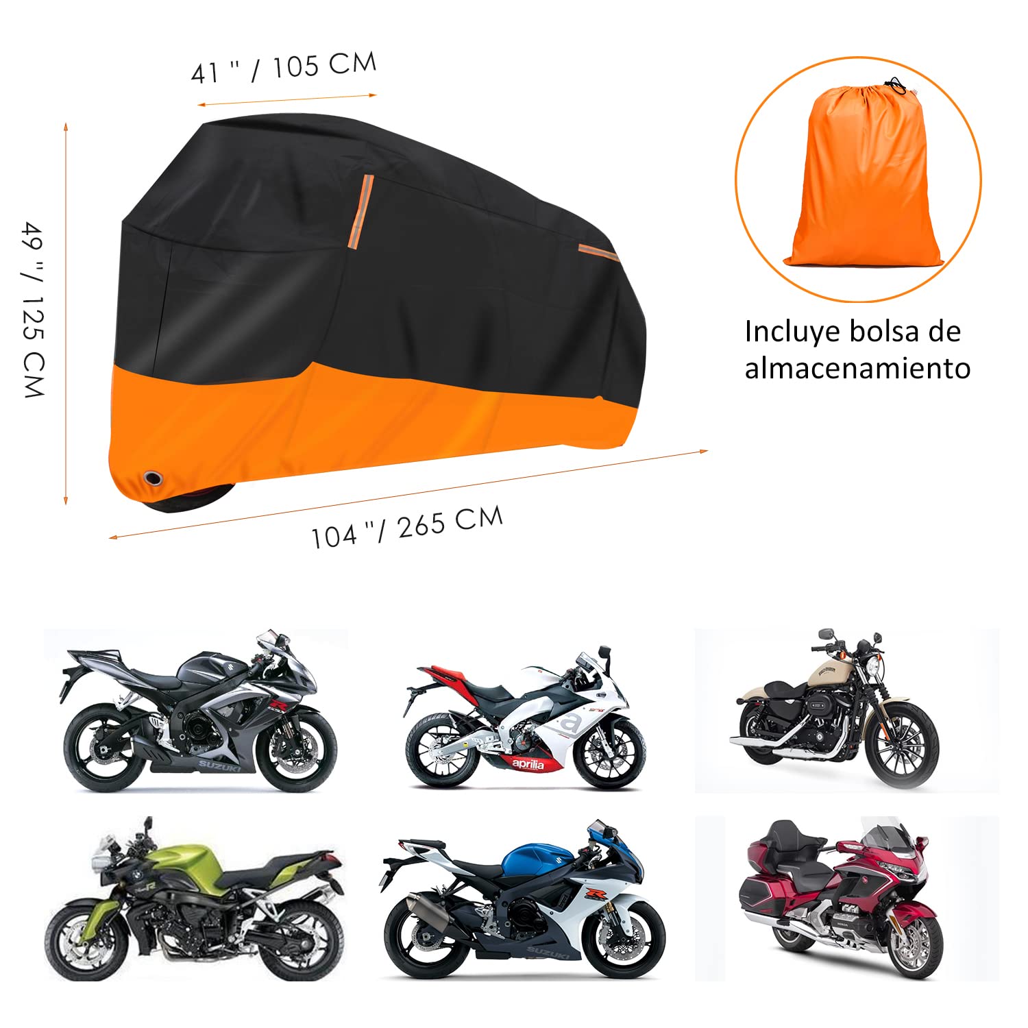 HomeChi Funda para Motocicleta, Impermeable para Motocicletas, Vehículos, Protección Universal contra la Intemperie contra el Polvo UV Reflectante con Orificios Bloqueo para Motocicletas y Cruceros