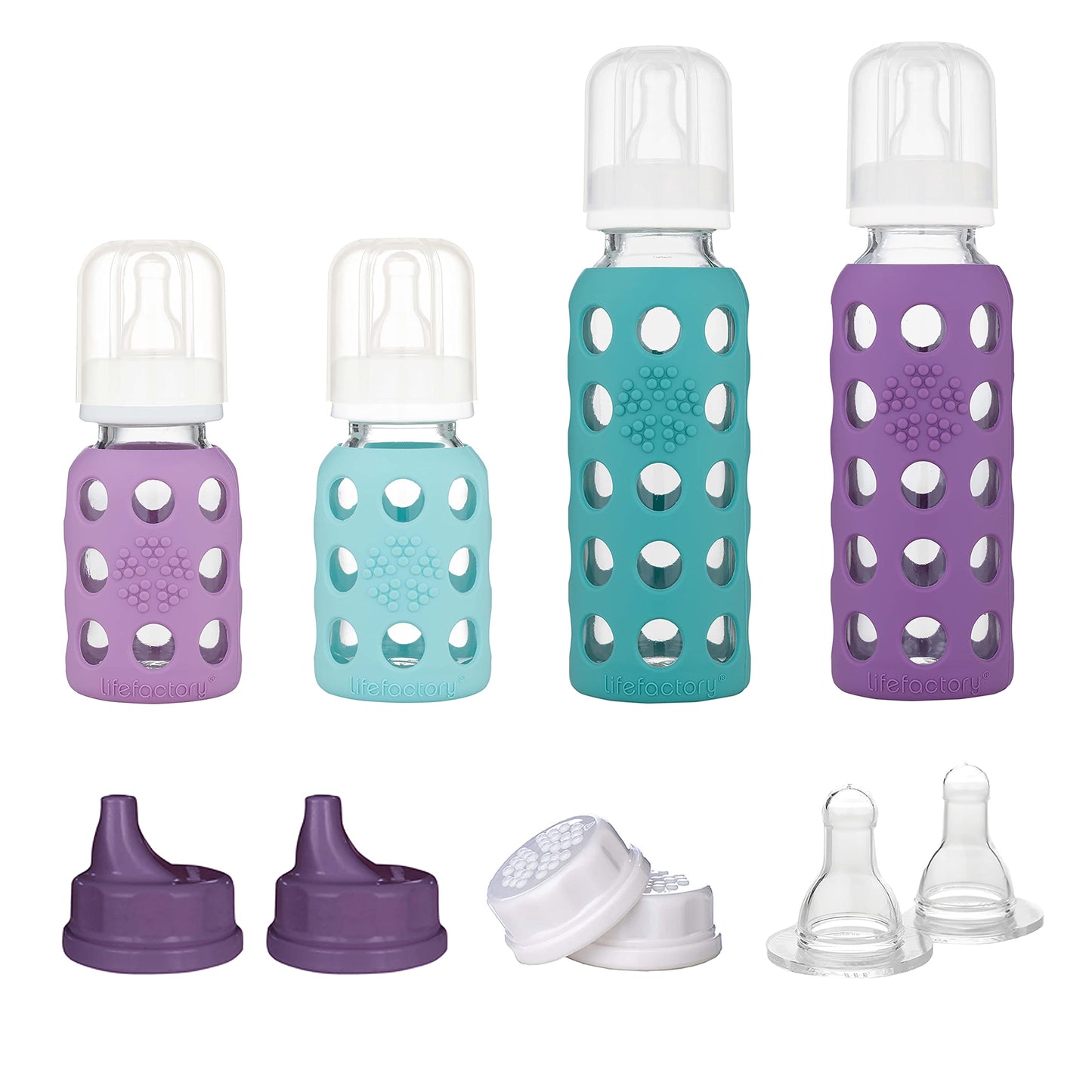 Lifefactory 4 Bottle Starter Set, Mint/Lavender/Kale/Grape/White