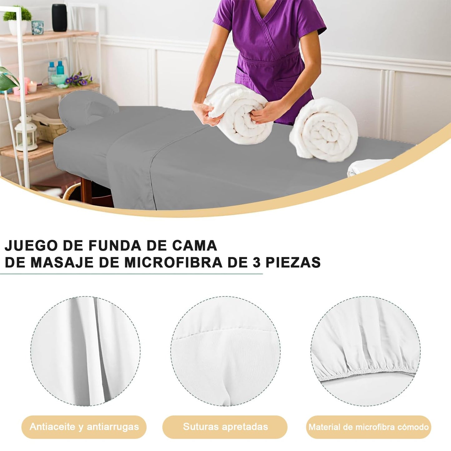 Juego de Sábanas de Masaje de Microfibra Antiarrugas para Salón Spa Blanca