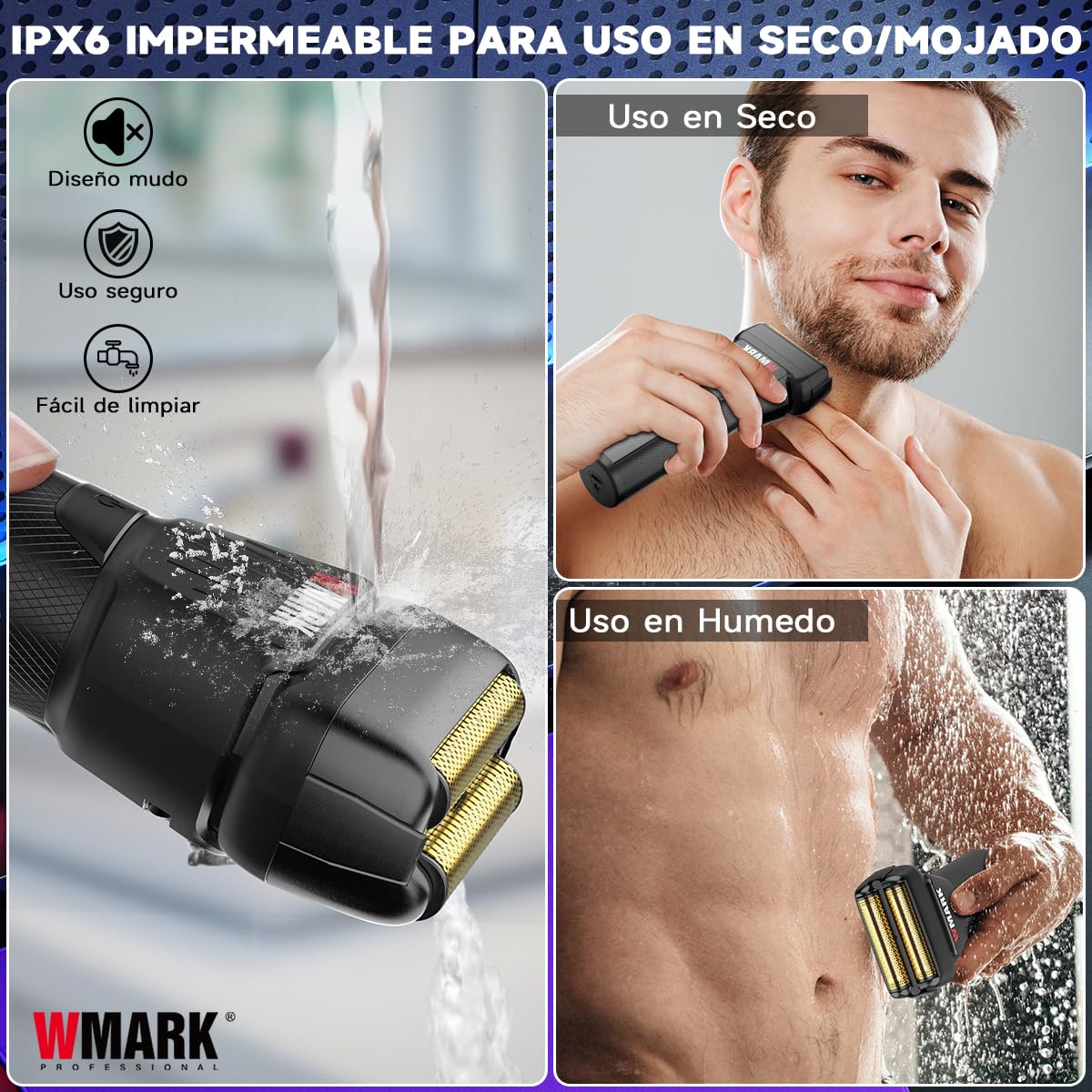 WMARK Afeitadora eléctrica para hombre, 9000RPM Maquina De Afeitar Inalámbrica, (recargable, húmeda y seca), Máquina de afeitar