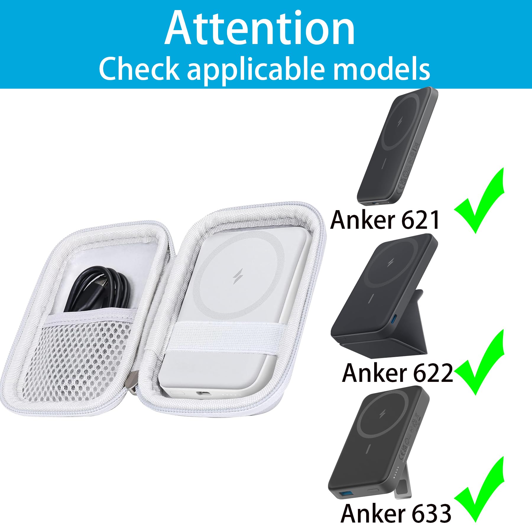 Funda rígida de Viaje khanka Blanco Anker 621 622 633 MagGo Cargador portátil inalámbrico de 5000 mAh 10000 mAh