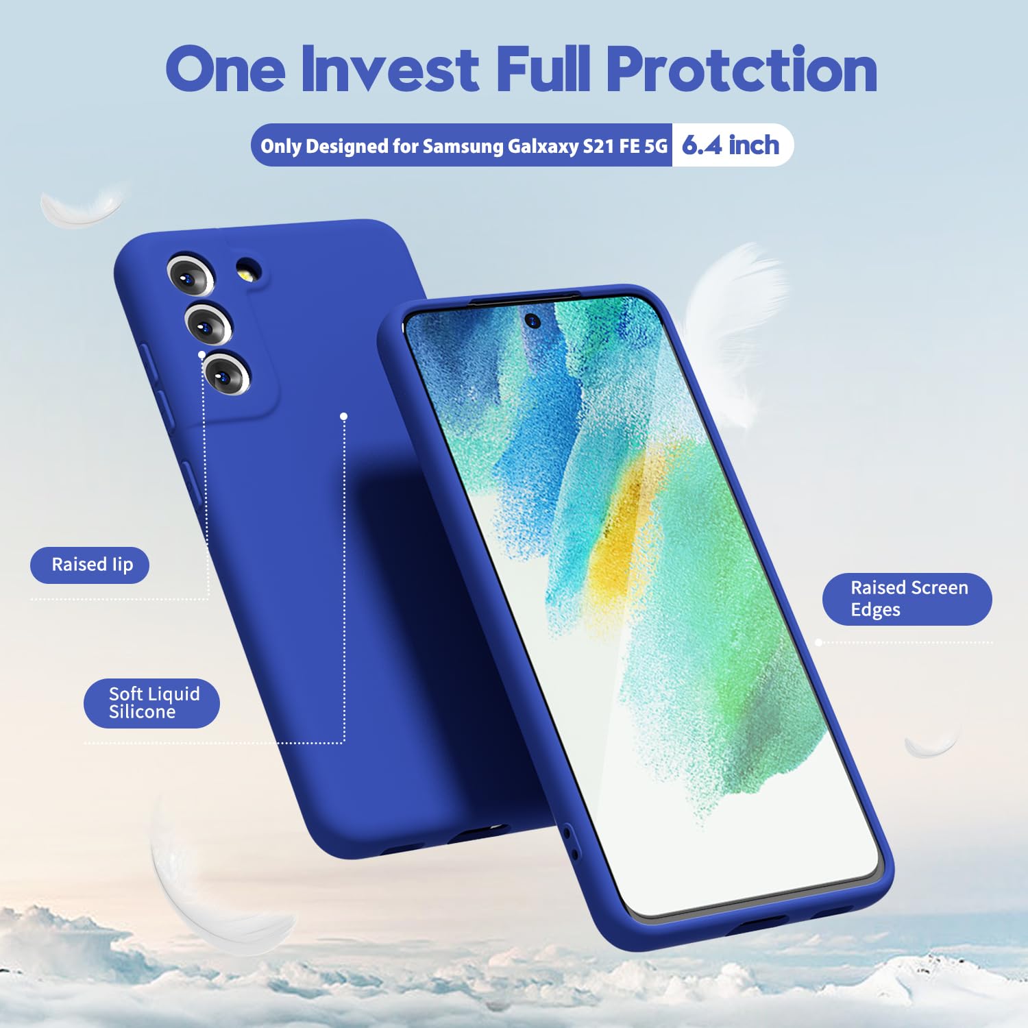 oakxco - Funda de silicona líquida para Samsung Galaxy S21 FE 5G, bonita funda delgada de goma suave TPU lisa de gel para mujeres y niñas, diseño estético, sólido mate protector y a prueba de golpes,