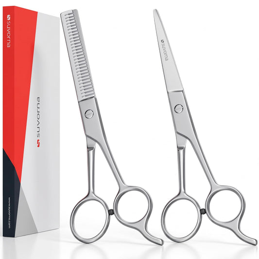 Suvorna Juego de tijeras para cortar y adelgazar el cabello de 6,5 pulgadas para peluqueros y uso doméstico: juego de tijeras de cabello extremadamente afiladas para adelgazar y cortar.