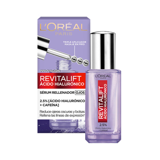 L'Oréal Paris. Sérum Ojos Revitalift Ácido Hialurónico 20 ml + Nivea. Gel Facial Refrescante Cuidado Facial ideal para piel grasa 200 ml