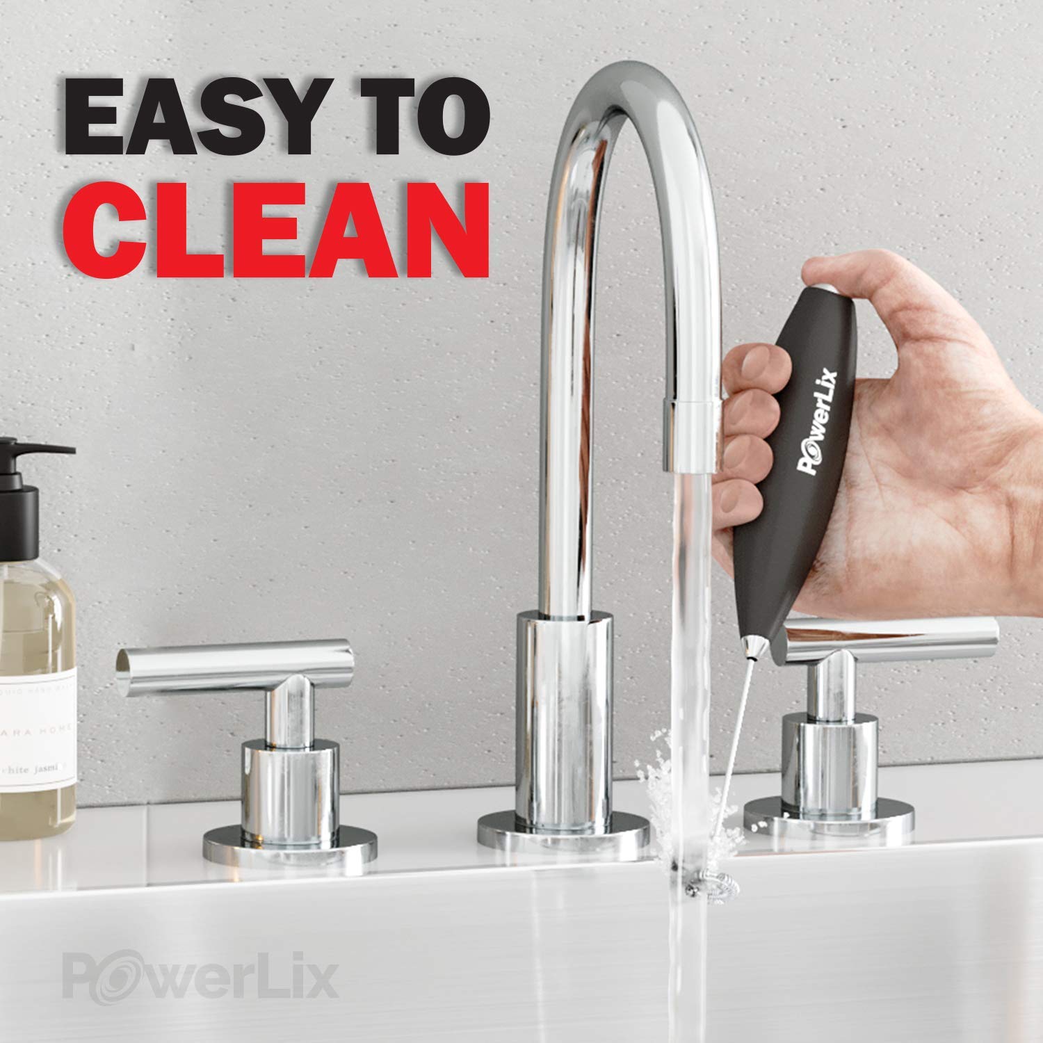 Espumador de Leche POWERLIX Negro Duradero con Batidor de Acero Inoxidable y Soporte Incluido