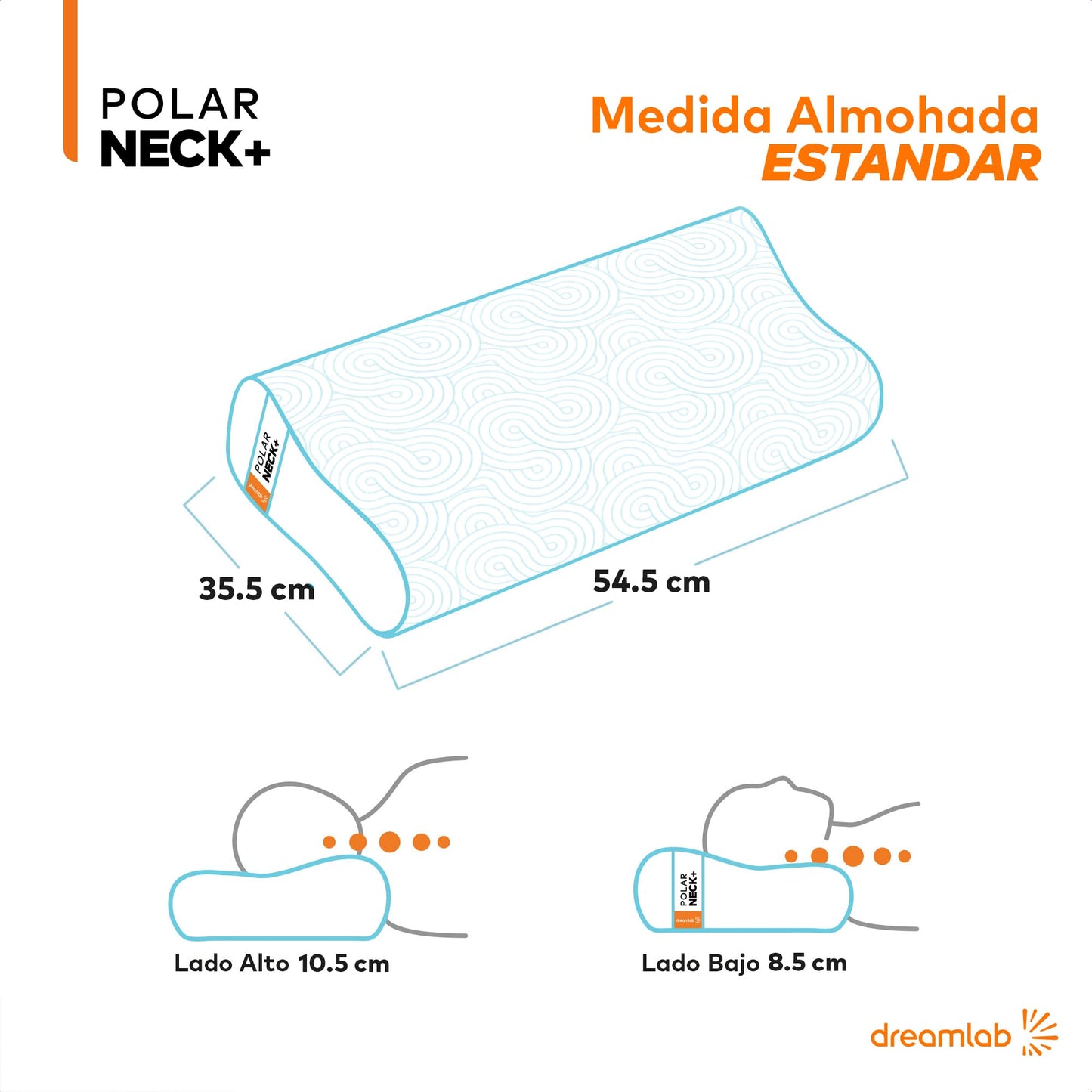 Almohada Cervical Dreamlab Polar Neck+ Tela Fría al Tacto Hipoalergénica con Memory Foam y Gel Firme Medio estándar