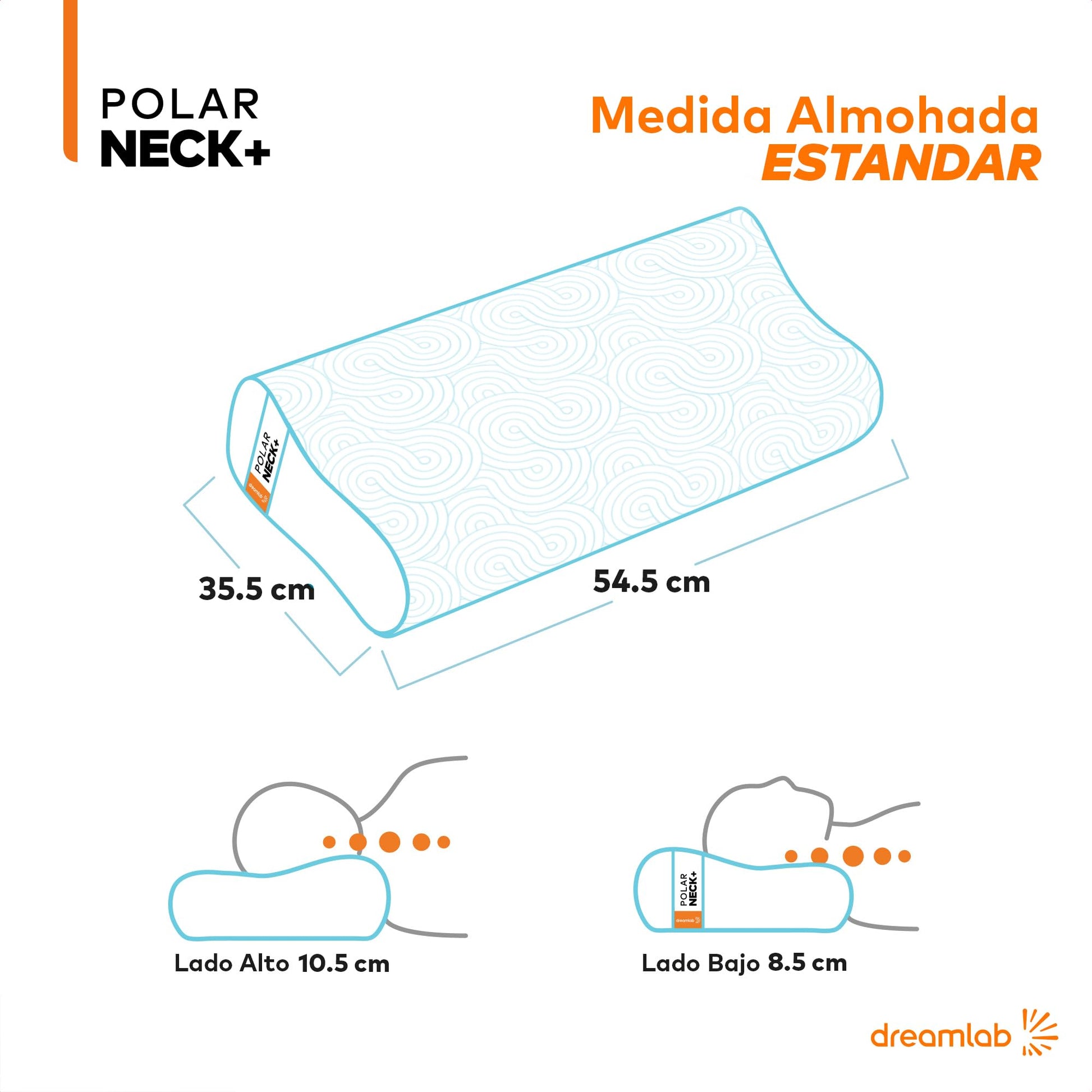 Almohada Cervical Dreamlab Polar Neck+ Tela Fría Touch Memory Foam Gel Hipoalergénica Ergonómica 2 Piezas Estándar