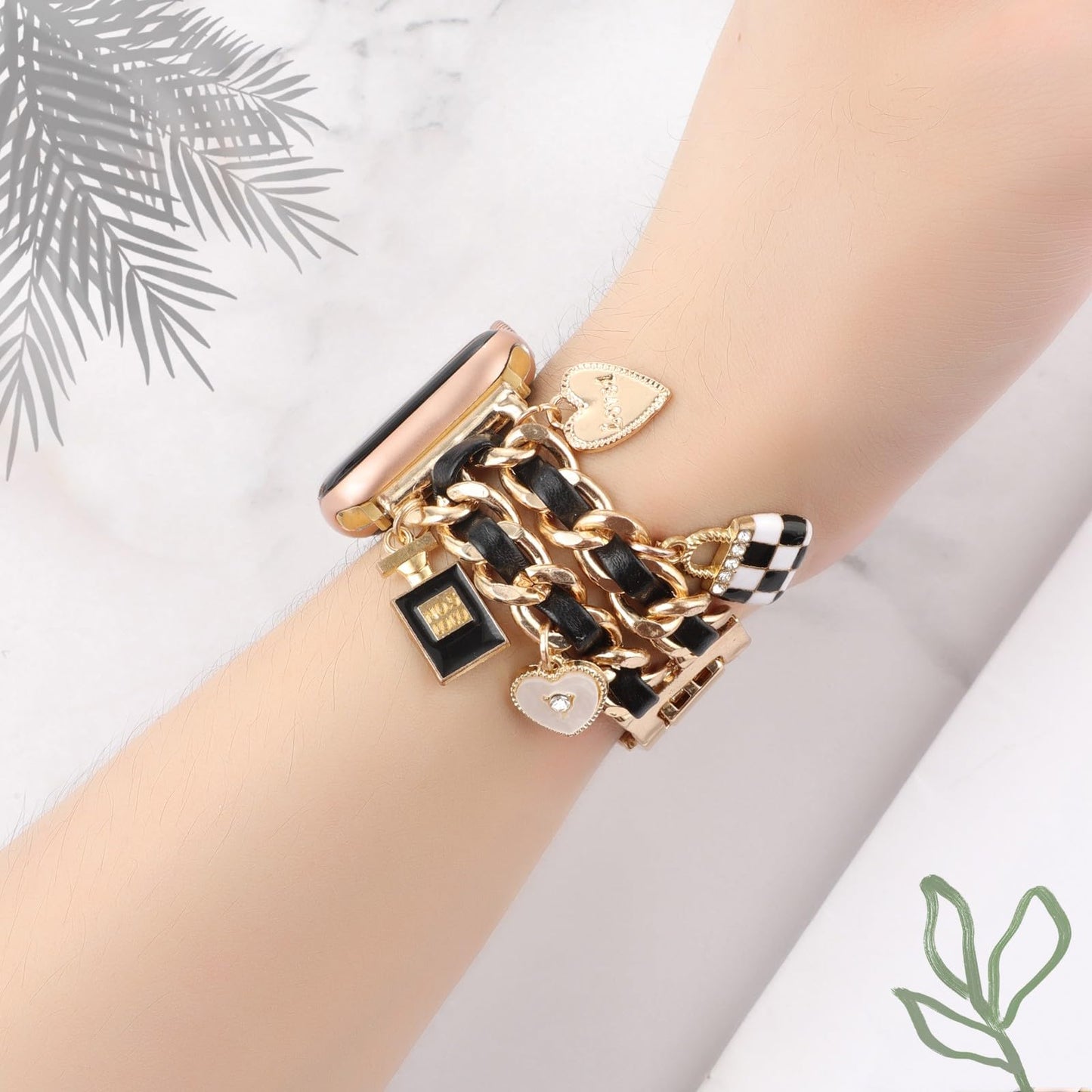 Pulsera REALSIGN dorada/negra con dijes de metal para iWatch Series 9-1 SE (42/44/45mm)