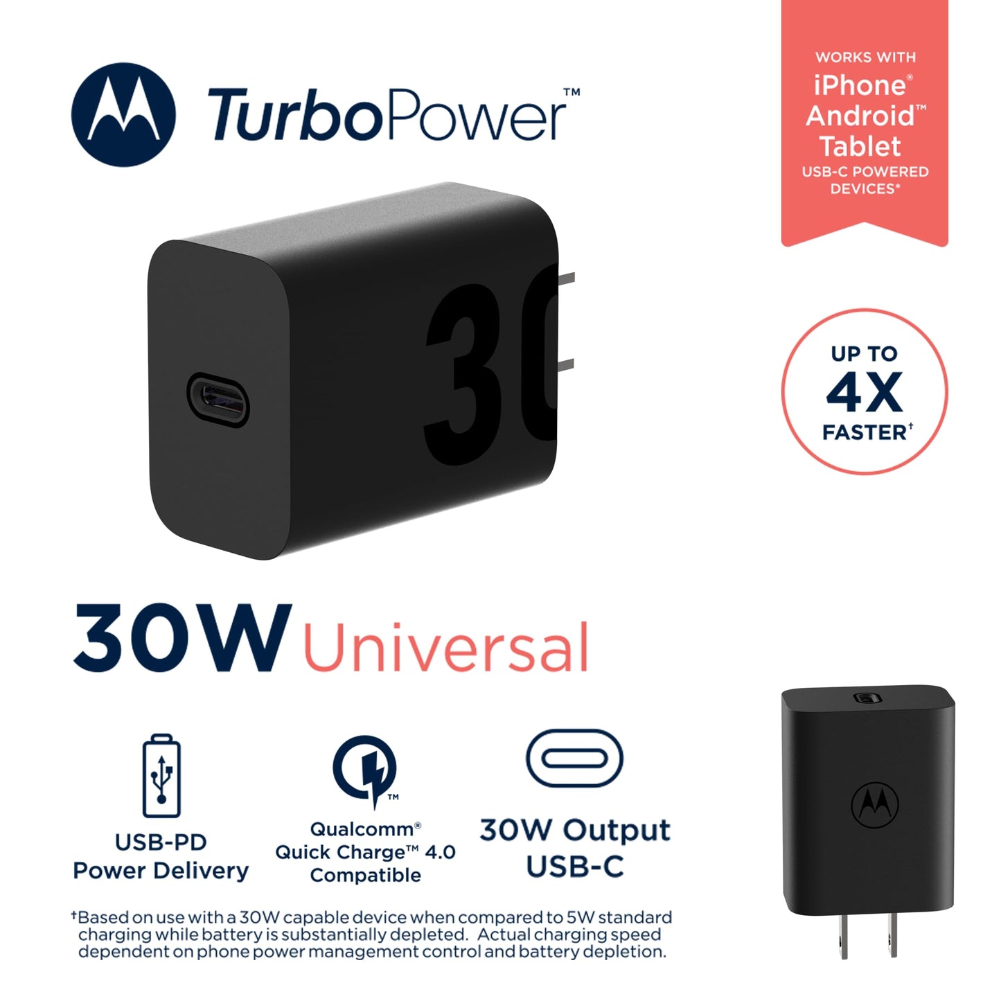 Cargador USB-C TurboPower 30 Motorola Negro Sin Cable