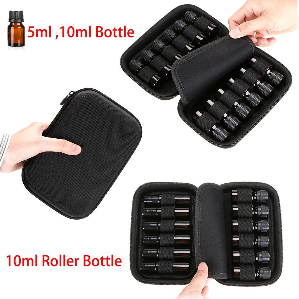 Hipiwe Hard Shell Essential Oil Carrying Case Holds 12 Bottles (Can hold 5ml, 10ml, &10ml Rollers) Travel Size Essential Oils Bag Organizer Perfect for Young Living, doTERRA, and more (Black)