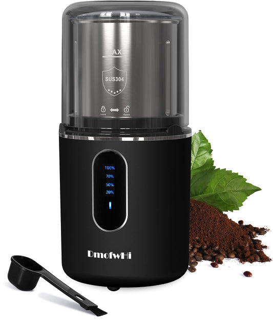 DmofwHi - Molinillo de café inalámbrico eléctrico, recargable por USB, con hoja de acero inoxidable 304 y tazón extraíble, color negro