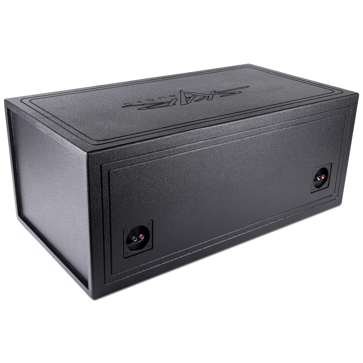 Skar Audio AR2X12V - Caja de subwoofer de doble ajuste universal con revestimiento de armadura de ajuste universal con puerto Kerf