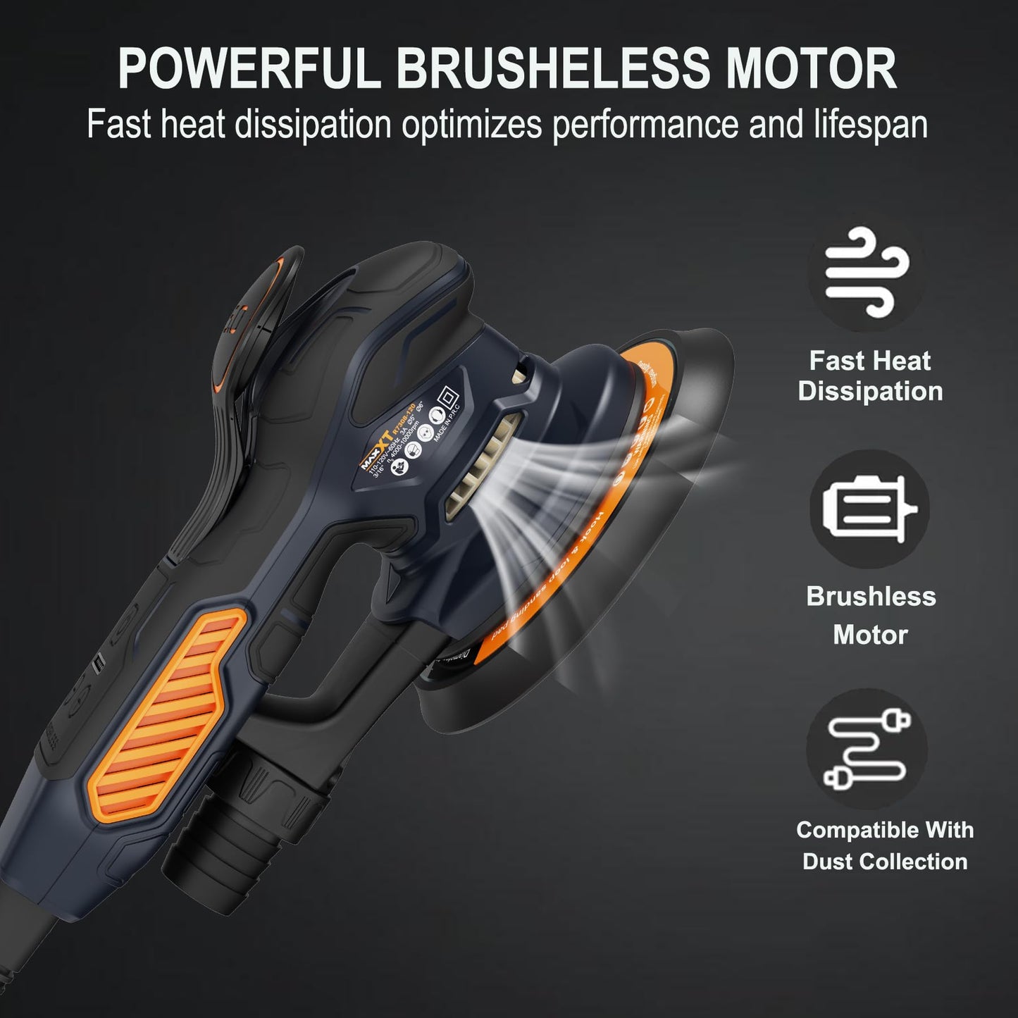 Lijadora Orbital MAXXT Eléctrica 6 Pulgadas 10000 RPM con 10 Discos de Lija y 6 Velocidades Variables