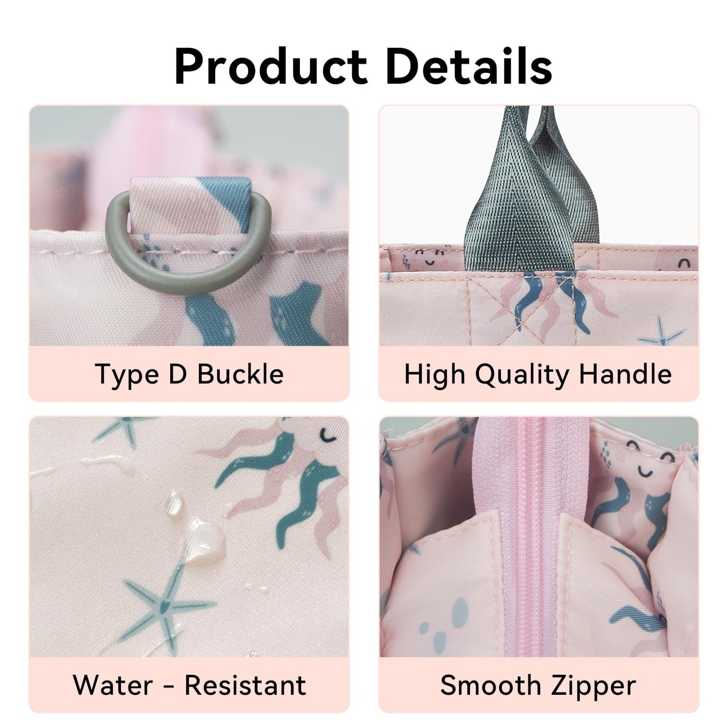 PHEBEN - Bolsa de pañales pequeña impermeable, de viaje, mini bolsa de pañales multifunción para bebé (pulpo rosa)