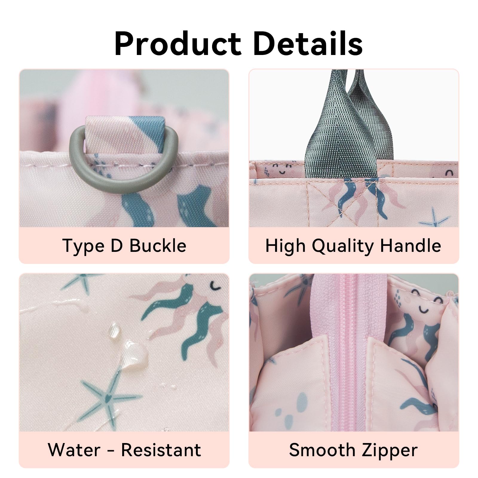 PHEBEN - Bolsa de pañales pequeña impermeable, de viaje, mini bolsa de pañales multifunción para bebé (pulpo rosa)