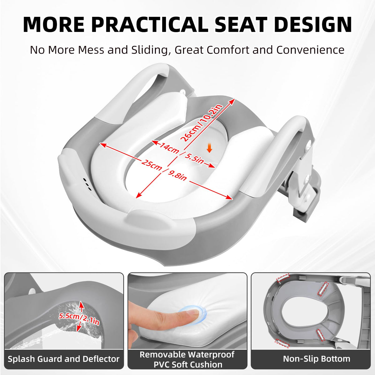 Asiento de entrenamiento para ir al baño, asiento de inodoro para niños y niñas, inodoro 3 en 1 con taburete de escalón, antideslizante plegable (gris + blanco)