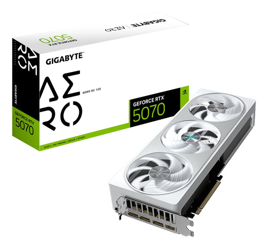 GIGABYTE GeForce RTX 5070 Aero OC 12G Tarjeta gráfica - 12GB GDDR7, 192bit, PCI-E 5.0, 2625 MHz Core Clock, 3 x DP 2.1a, 1 x HDMI 2.1b, NVIDIA DLSS 4, GV-N5070AERO OC-12GD