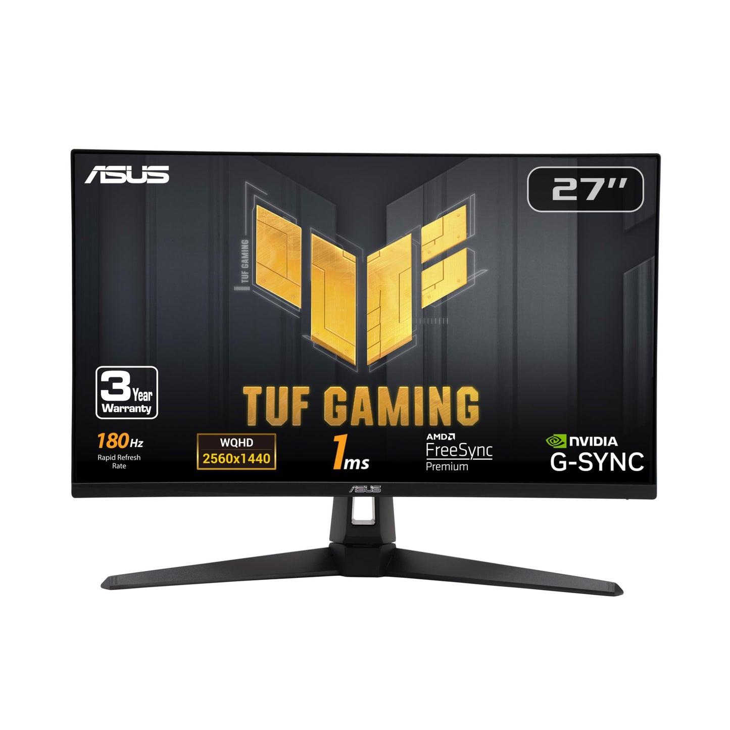 ASUS Monitor Gamer TUF Gaming VG27AQ3A, 27 Pulgadas, QHD(2560x1440), 180Hz, Fast IPS, ELMB Sync, 1ms (GTG), Freesync Premium™, G-Sync Compatible, Variable Overdrive, 130% sRGB