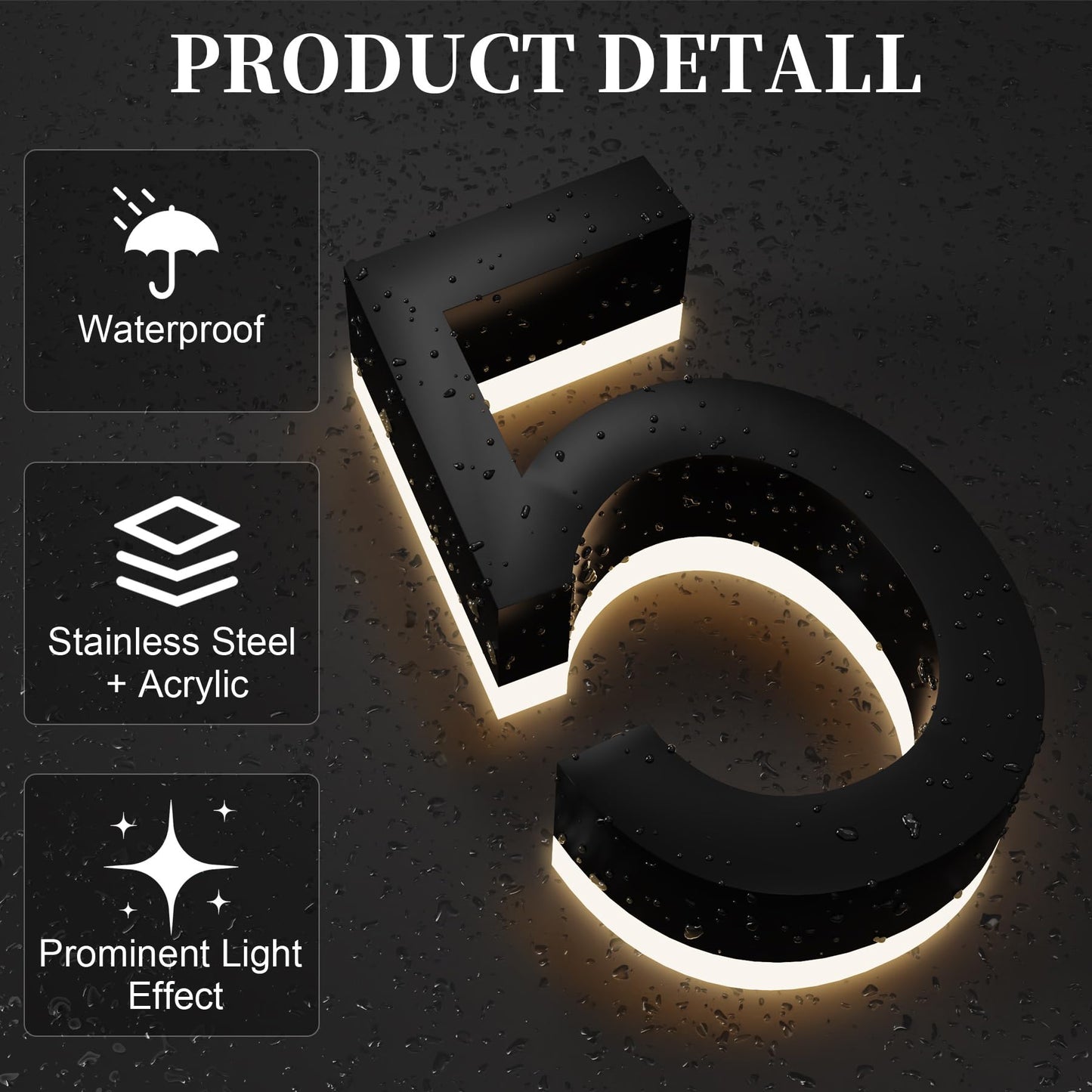 Números de Casa LED MIDIT Acero Inoxidable Iluminados Impermeables 7 Pulgadas Acrílico Transparente